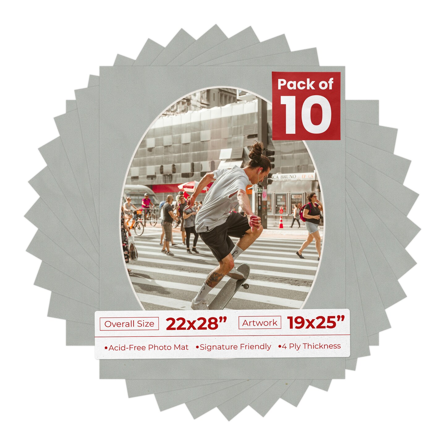 Light Grey Suede Mat Board for 22x28 Frames - Oval Opening for 19x25 Photos