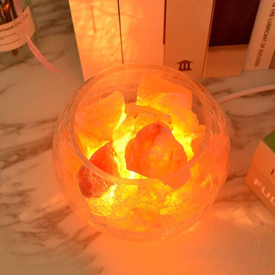 USB Himalayan Salt Lamp – Dimmable Crystal Night Light, Warm Glow Decor