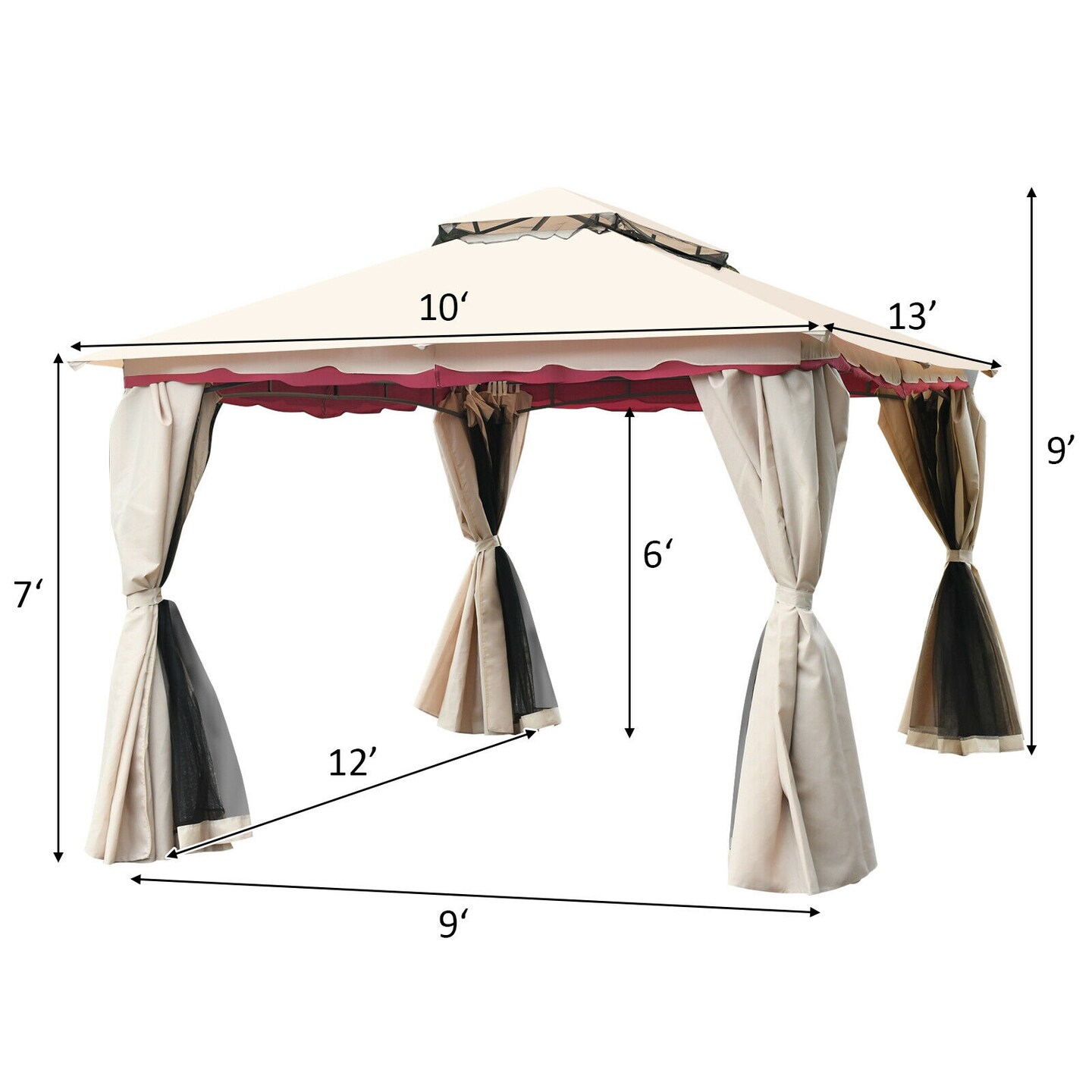 Sand Polyester Steel Frame Gazebo Canopy with Mesh, Privacy and Wind Walls
