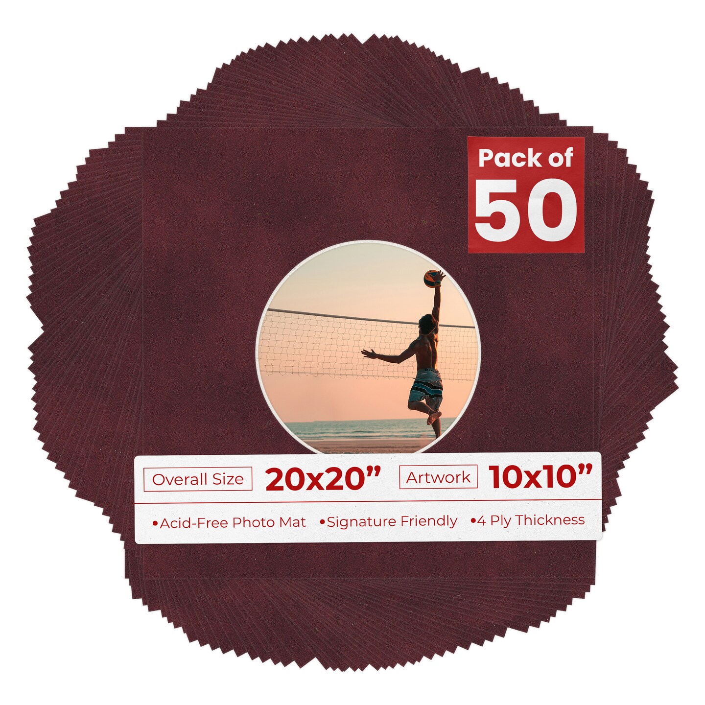 Dark Red Suede Mat Board for 20x20 Frames - Circle Opening for 10x10 Photos
