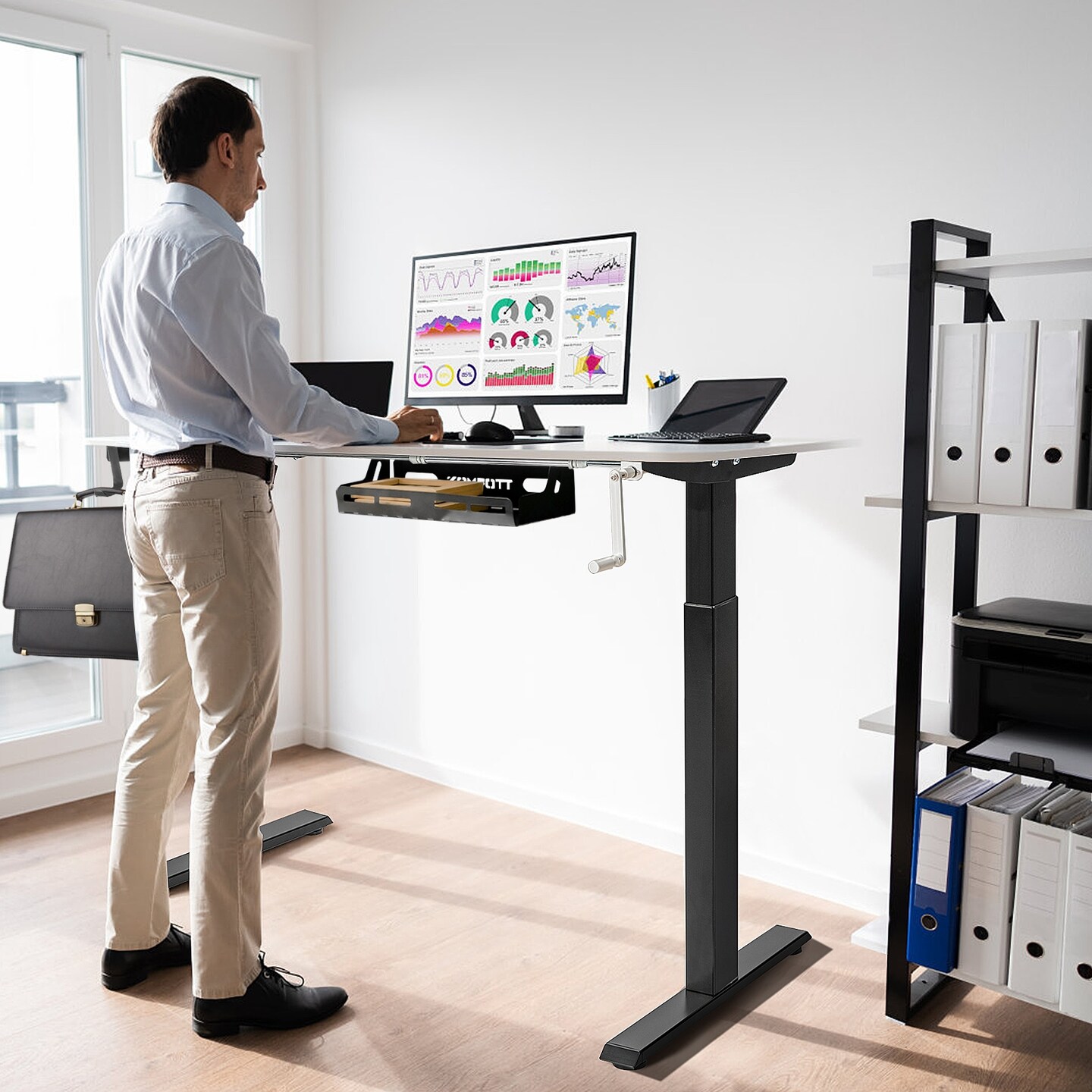 Manual Hand Crank Standing Desk Frame Sit to Stand Adjustable Base