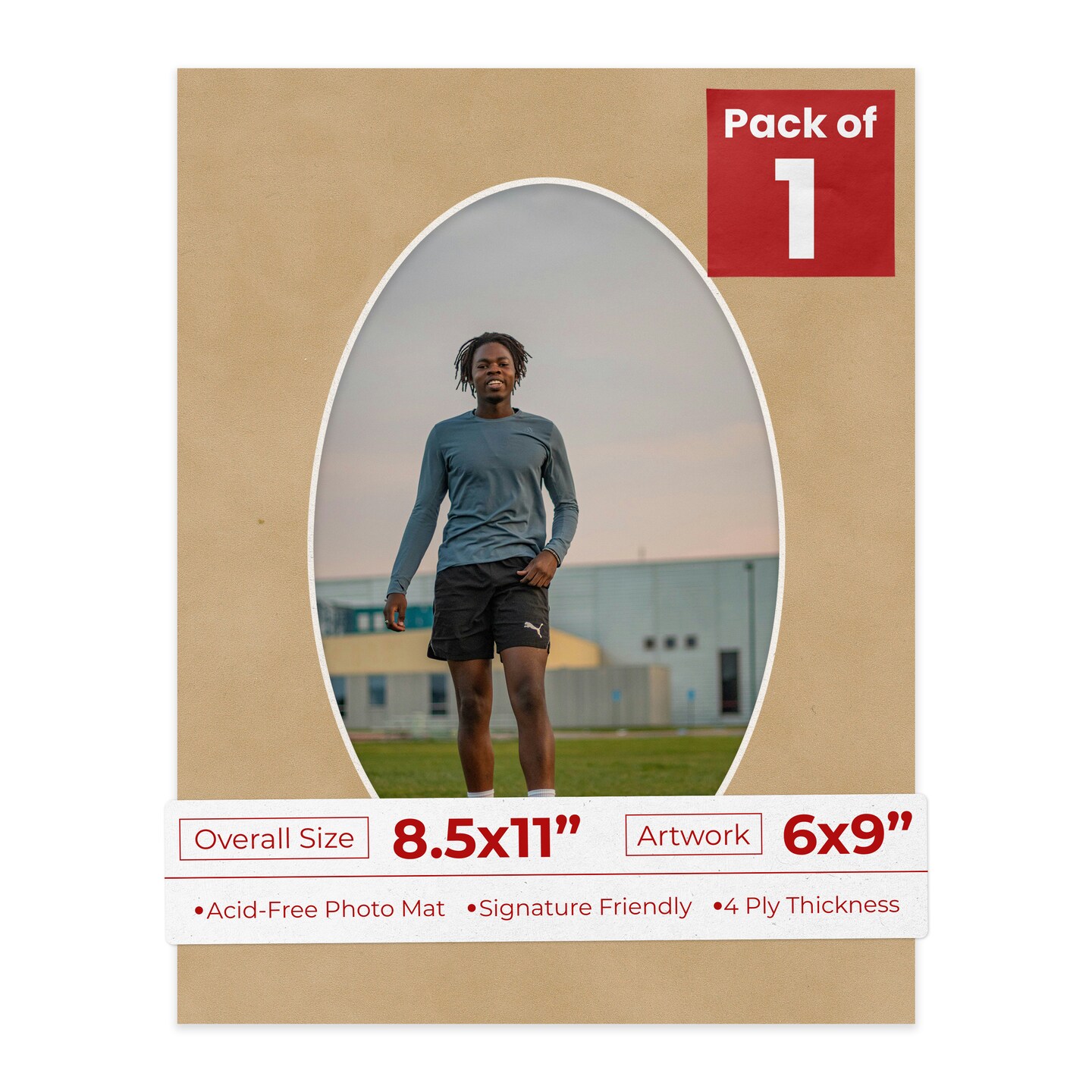 Beige Suede Mat Board for 8.5x11 Frames - Oval Opening for 6x9 Photos