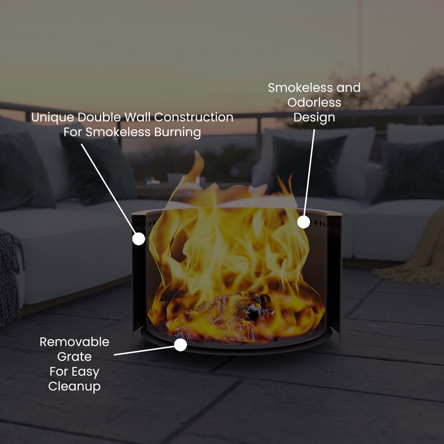 Merrick Lane Aries Portable Steel Smokeless Wood Burning Outdoor Firepit with Waterproof Cover