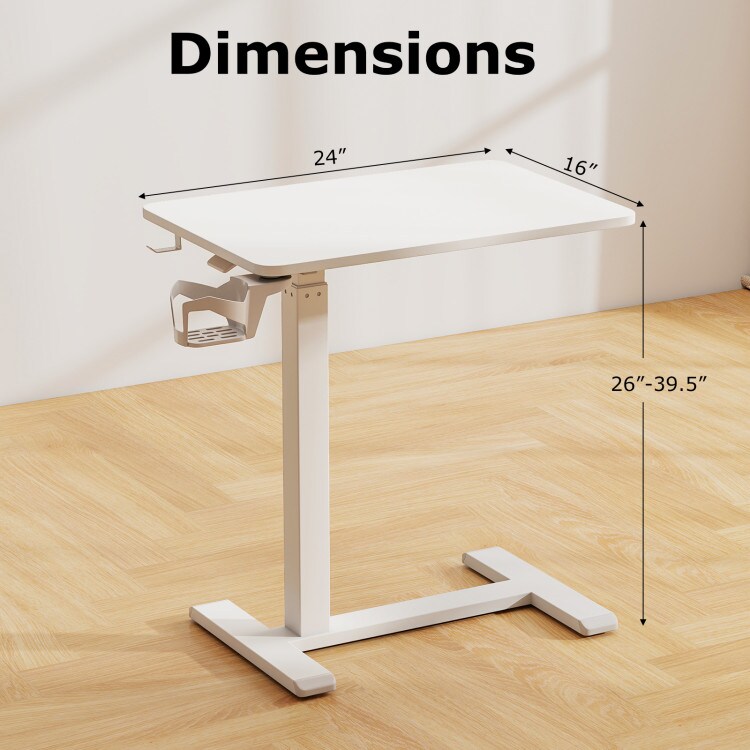 Height Adjustable Mobile Overbed Table with Cup Holder Standing and Bedside Use