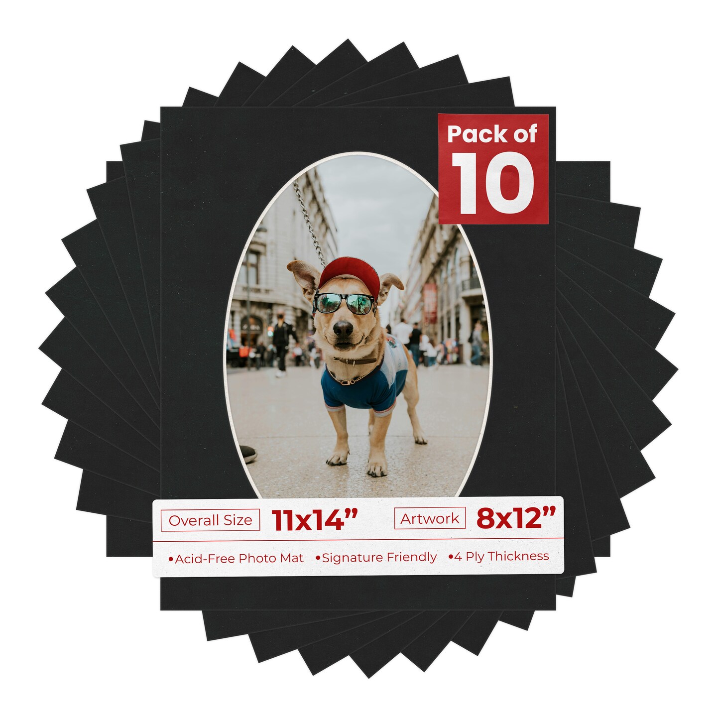 Black Suede Mat Board for 11x14 Frames - Oval Opening for 8x12 Photos