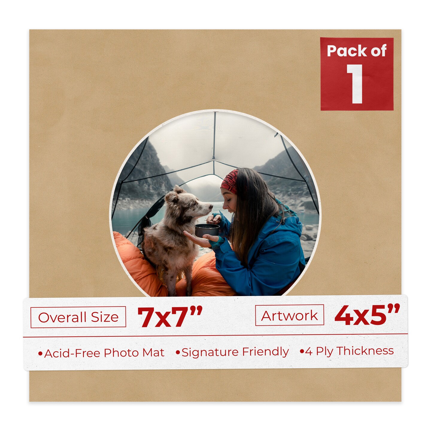 Beige Suede Mat Board for 7x7 Frames - Circle Opening for 4x5 Photos