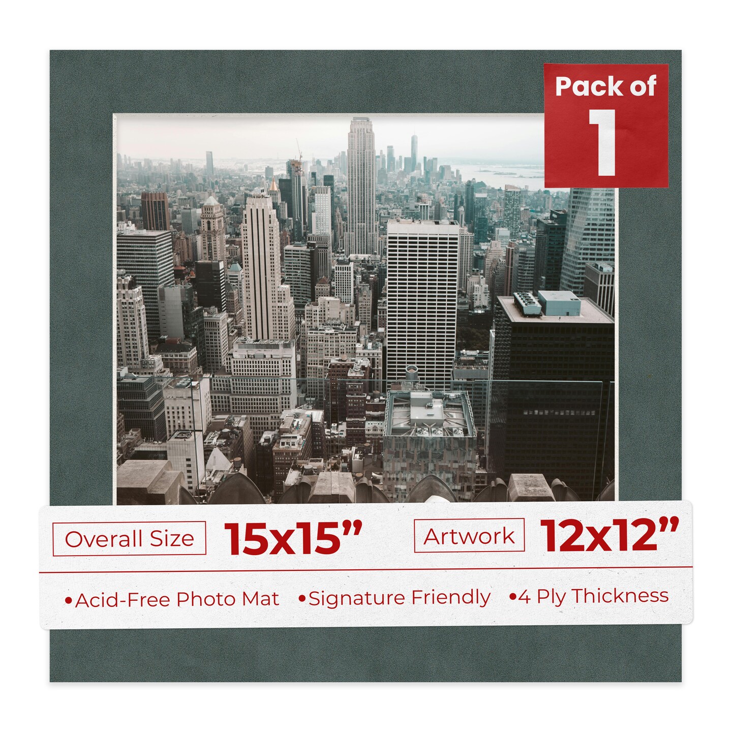 Dark Grey Suede Mat Board for 15x15 Frames - Fits 12x12 Photos