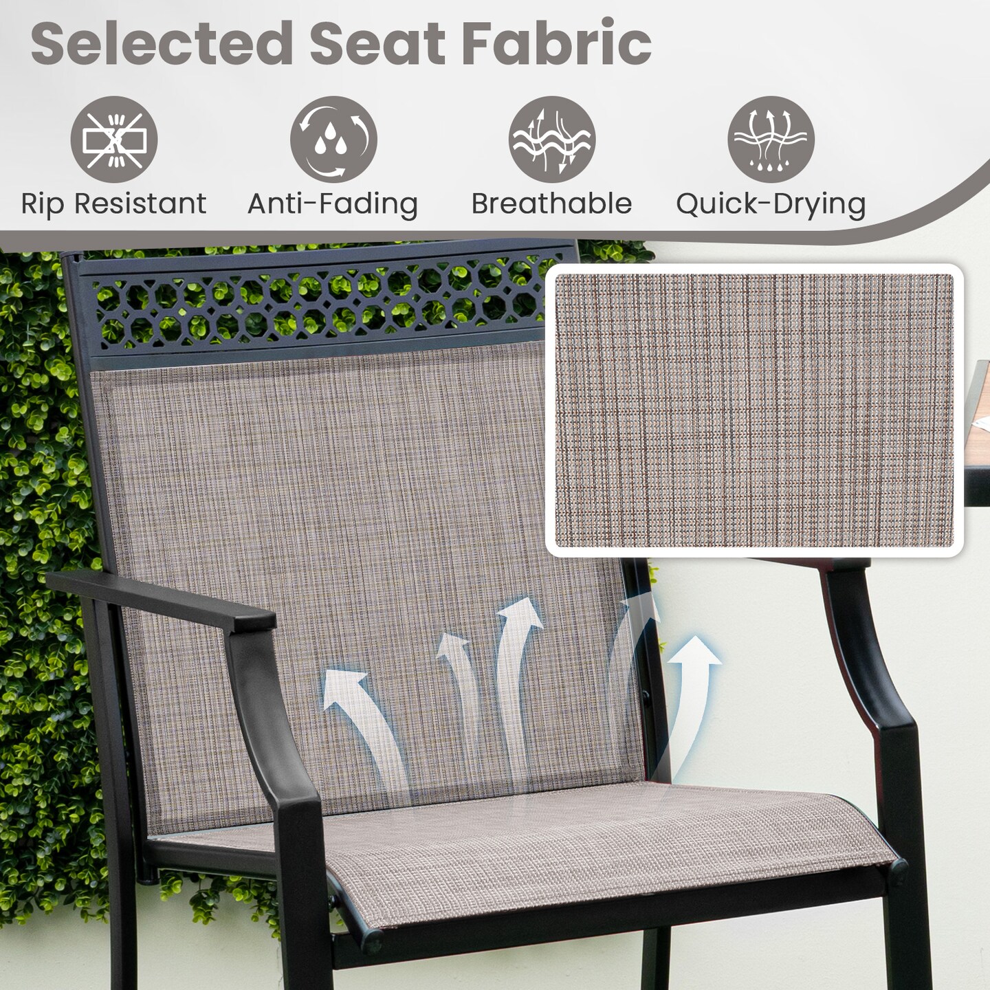 Set of 2 Outdoor Counter Bar Stools Heavy-Duty Metal Frame with Footrest