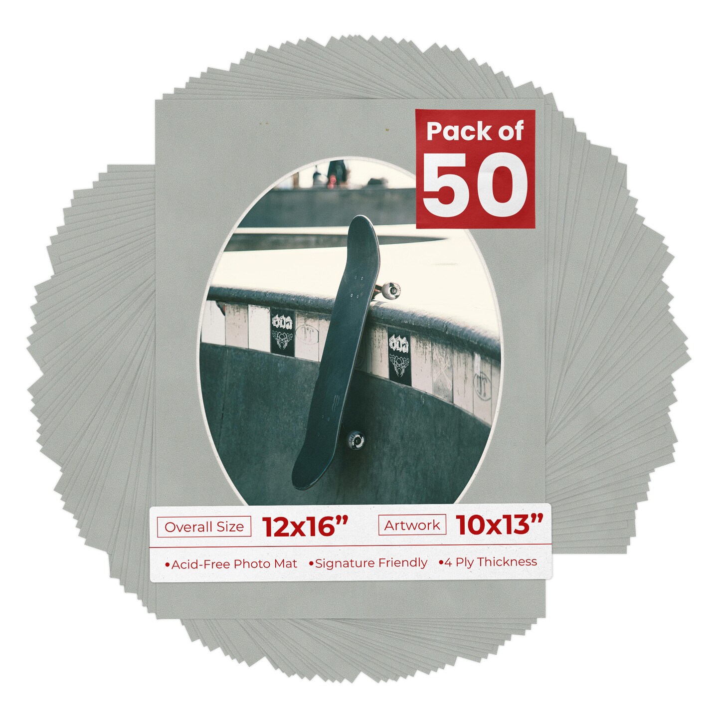 Light Grey Suede Mat Board for 12x16 Frames - Oval Opening for 10x13 Photos