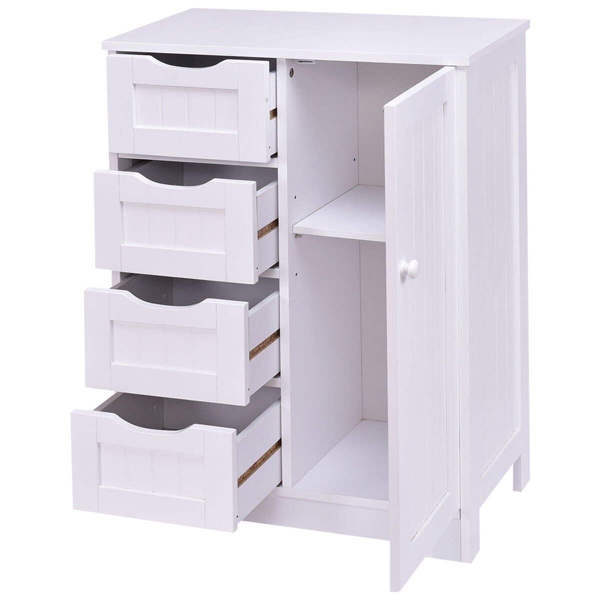 White 4-Drawer MDF Storage Cabinet with Adjustable Shelf for Bathroom or Bedroom