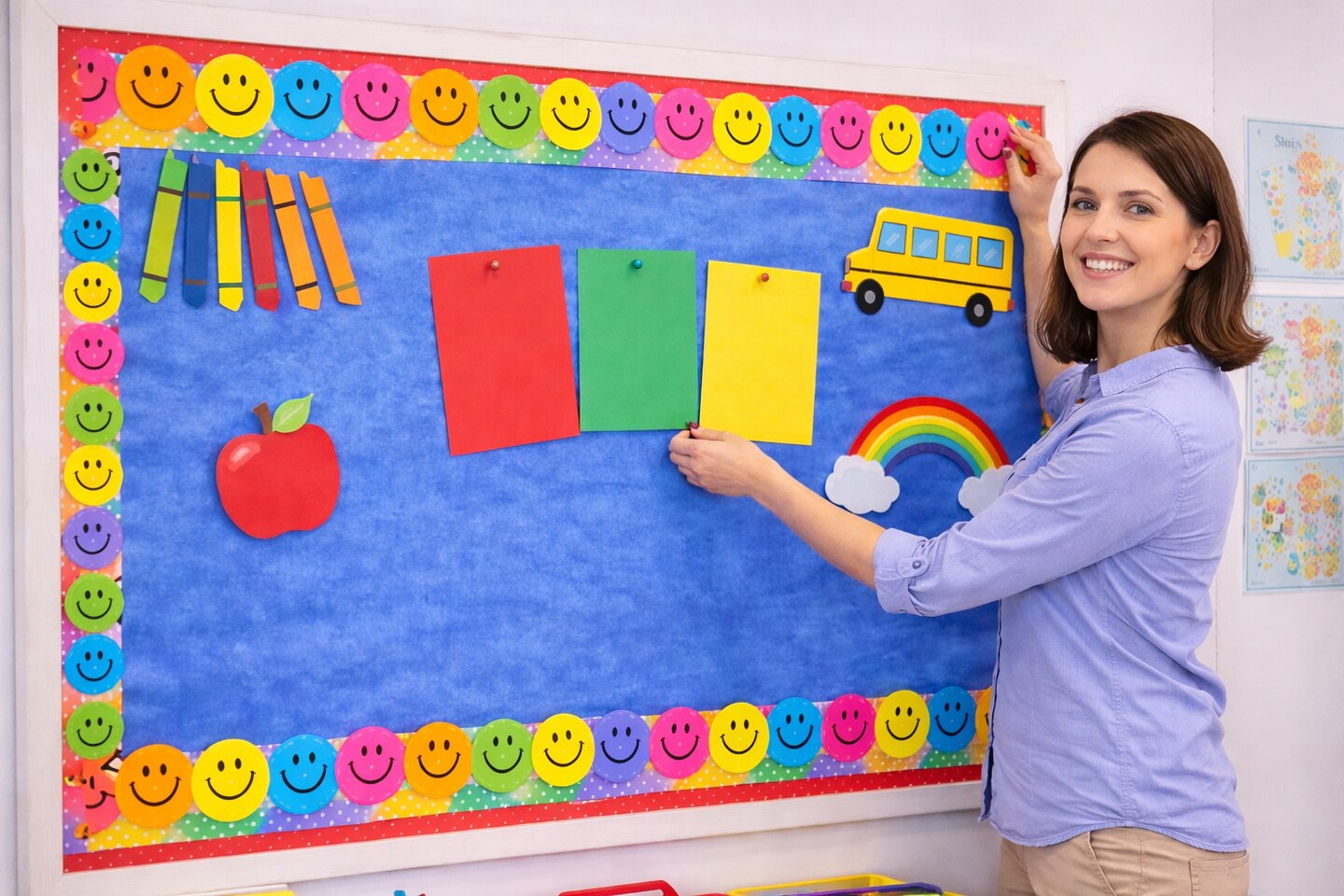 Smiley Face Bulletin Board Border Trim 3" x 36" – 12 Pack, Colorful Classroom Decor