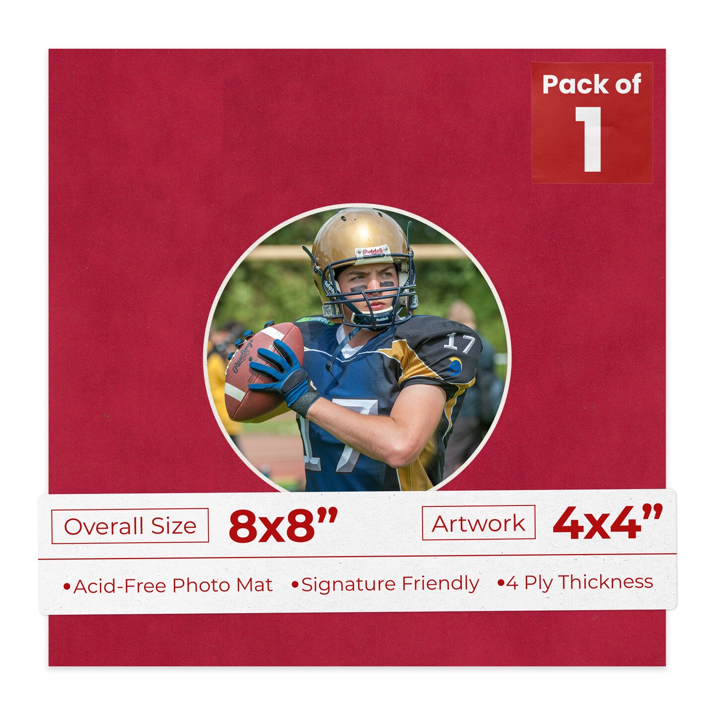 Red Suede Mat Board for 8x8 Frames - Circle Opening for 4x4 Photos