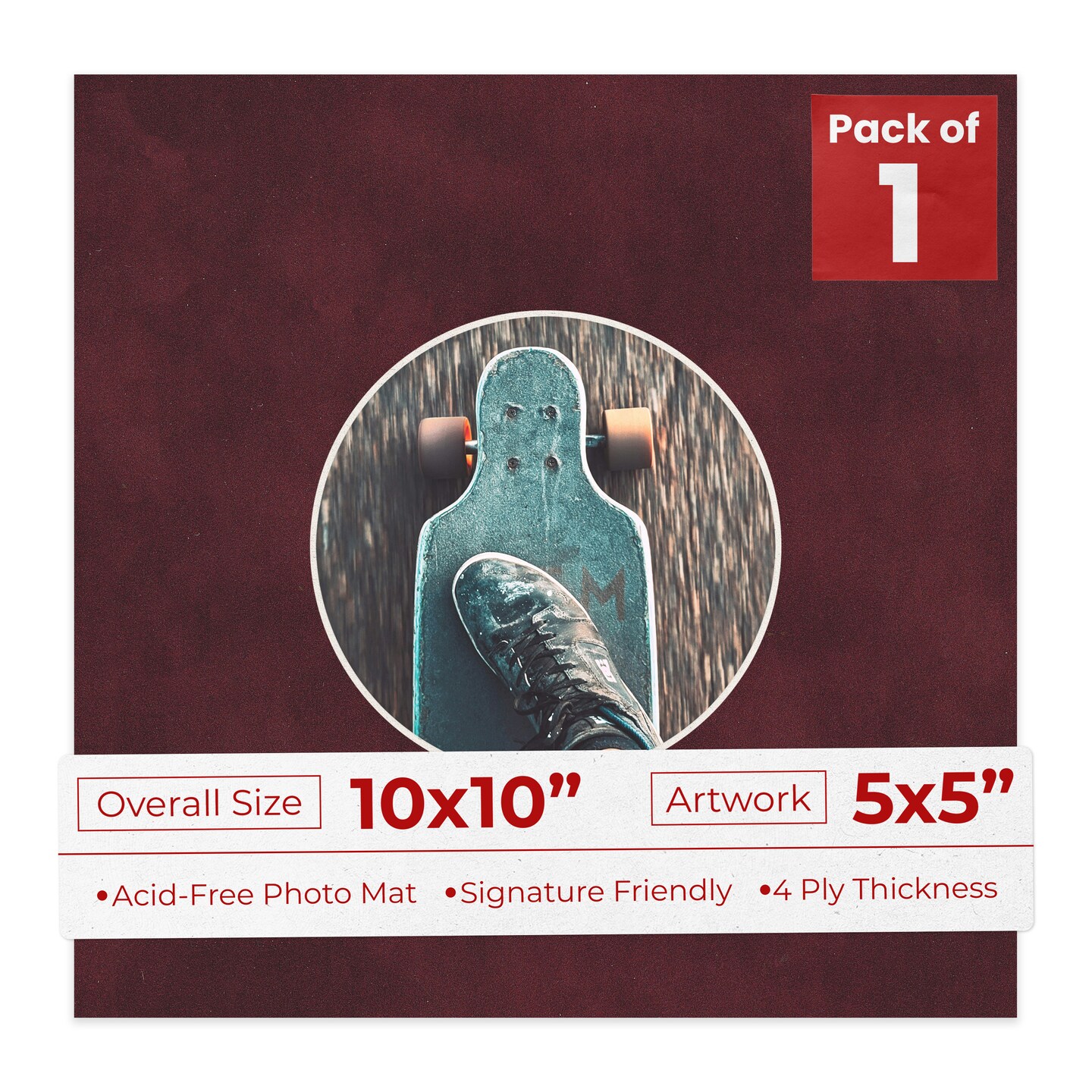Dark Red Suede Mat Board for 10x10 Frames - Circle Opening for 5x5 Photos
