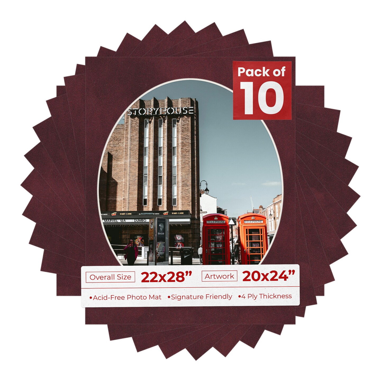 Dark Red Suede Mat Board for 22x28 Frames - Oval Opening for 20x24 Photos