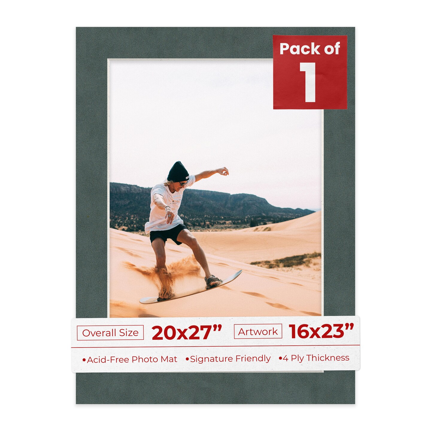 Dark Grey Suede Mat Board for 20x27 Frames - Fits 16x23 Photos