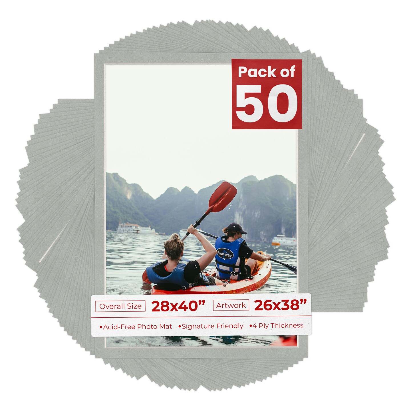 Light Grey Suede Mat Board for 28x40 Frames - Fits 26x38 Photos