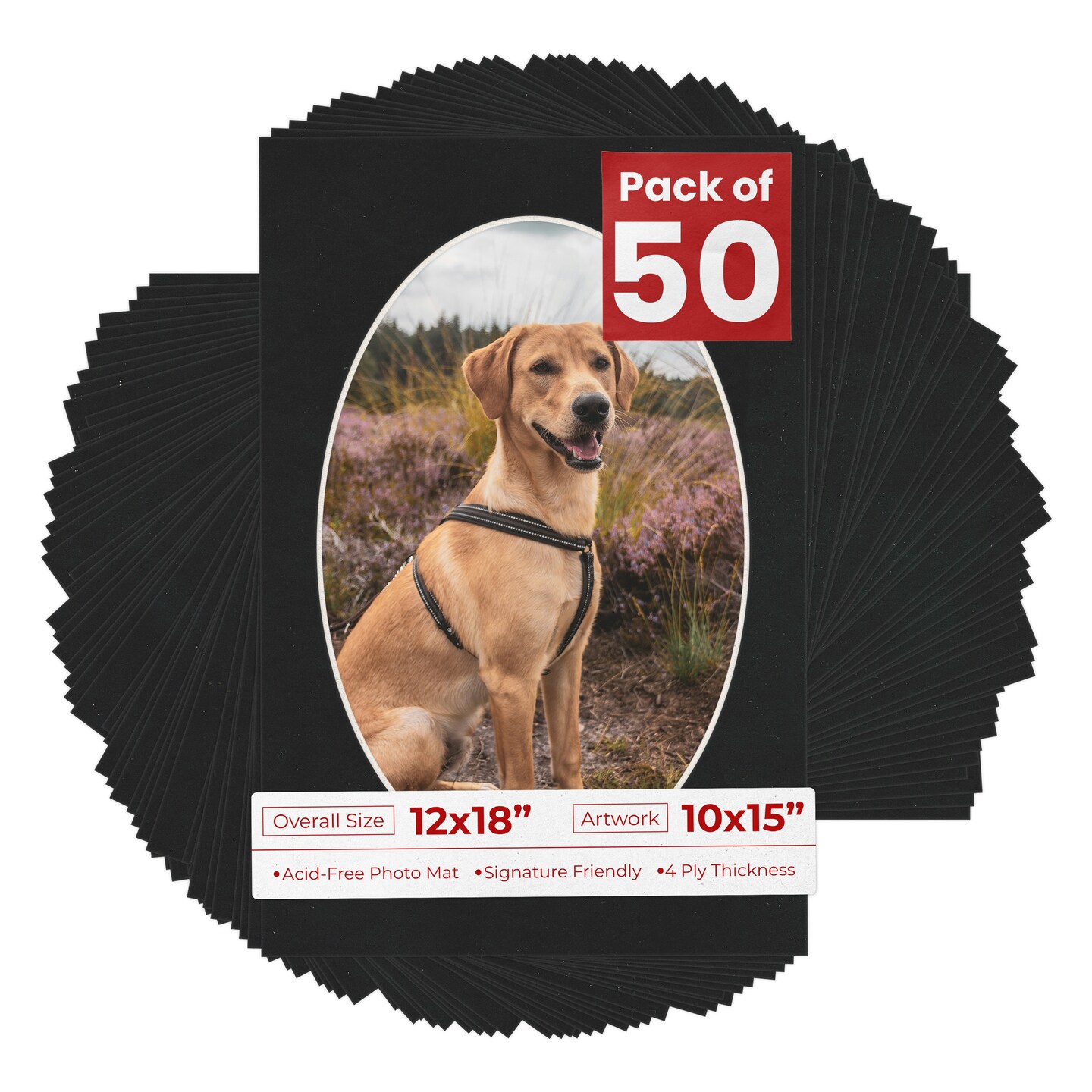 Black Suede Mat Board for 12x18 Frames - Oval Opening for 10x15 Photos