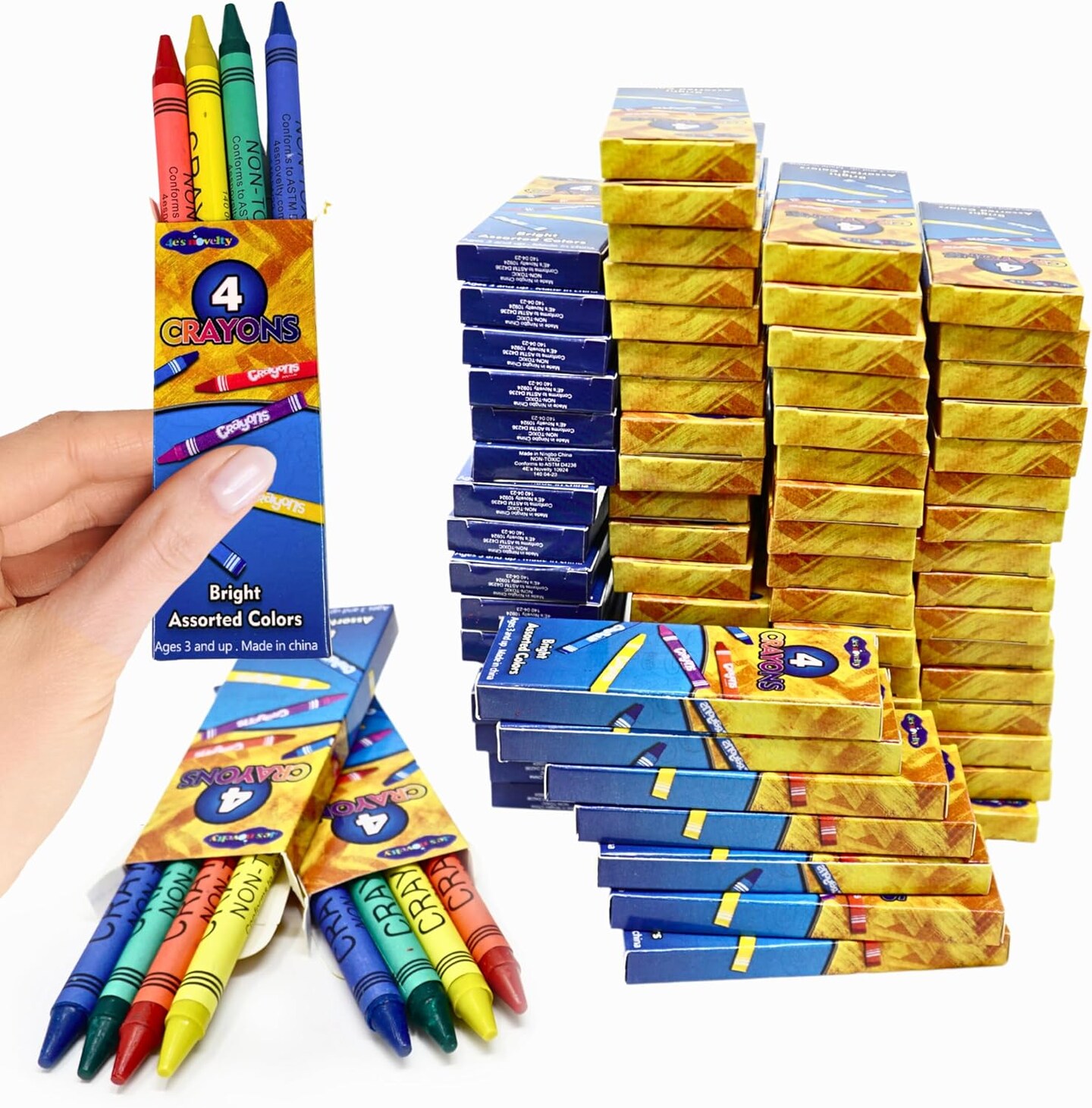 4E's Novelty 144 Boxes of 4 Packs Bulk Crayons for Kids,Non-Toxic Crayons Bulk Classpack Colors for Kids,Ideal School Supplies for Teachers & Students