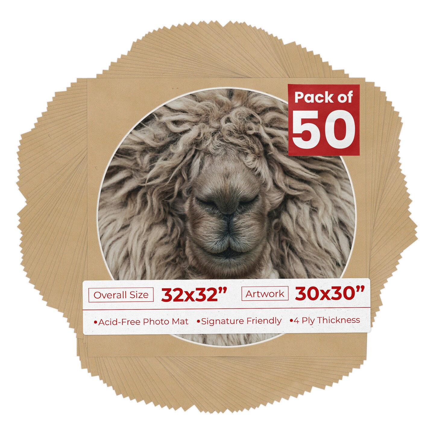 Beige Suede Mat Board for 32x32 Frames - Circle Opening for 30x30 Photos