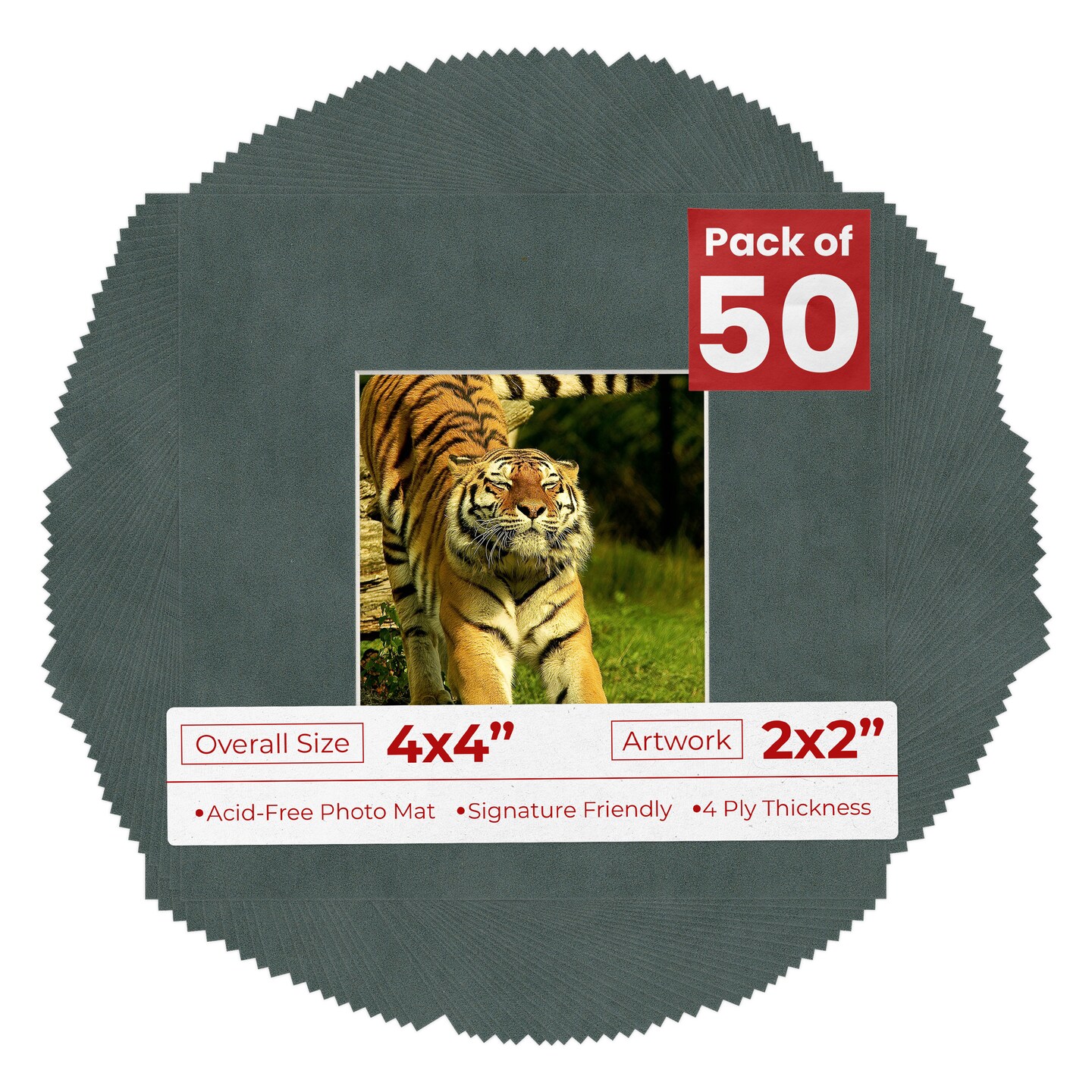 Dark Grey Suede Mat Board for 4x4 Inch Frames - Fits 2x2 Photos