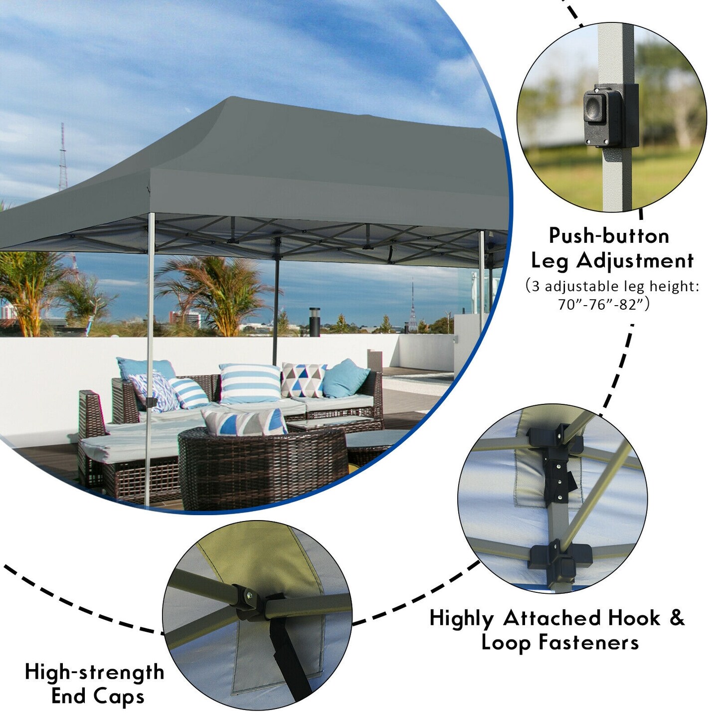 Folding 10x20ft Sun Shelter Adjustable Height Outdoor Party Picnic