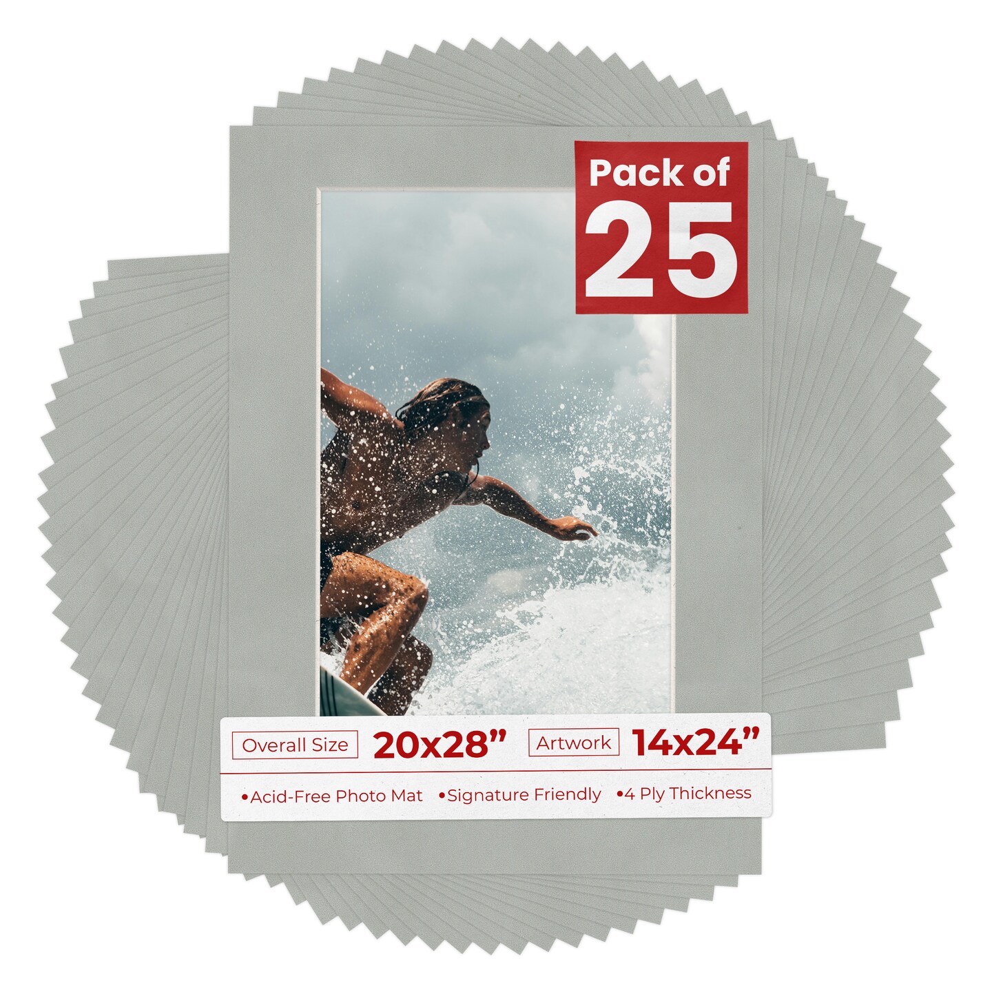 Light Grey Suede Mat Board for 20x28 Frames - Fits 14x24 Photos