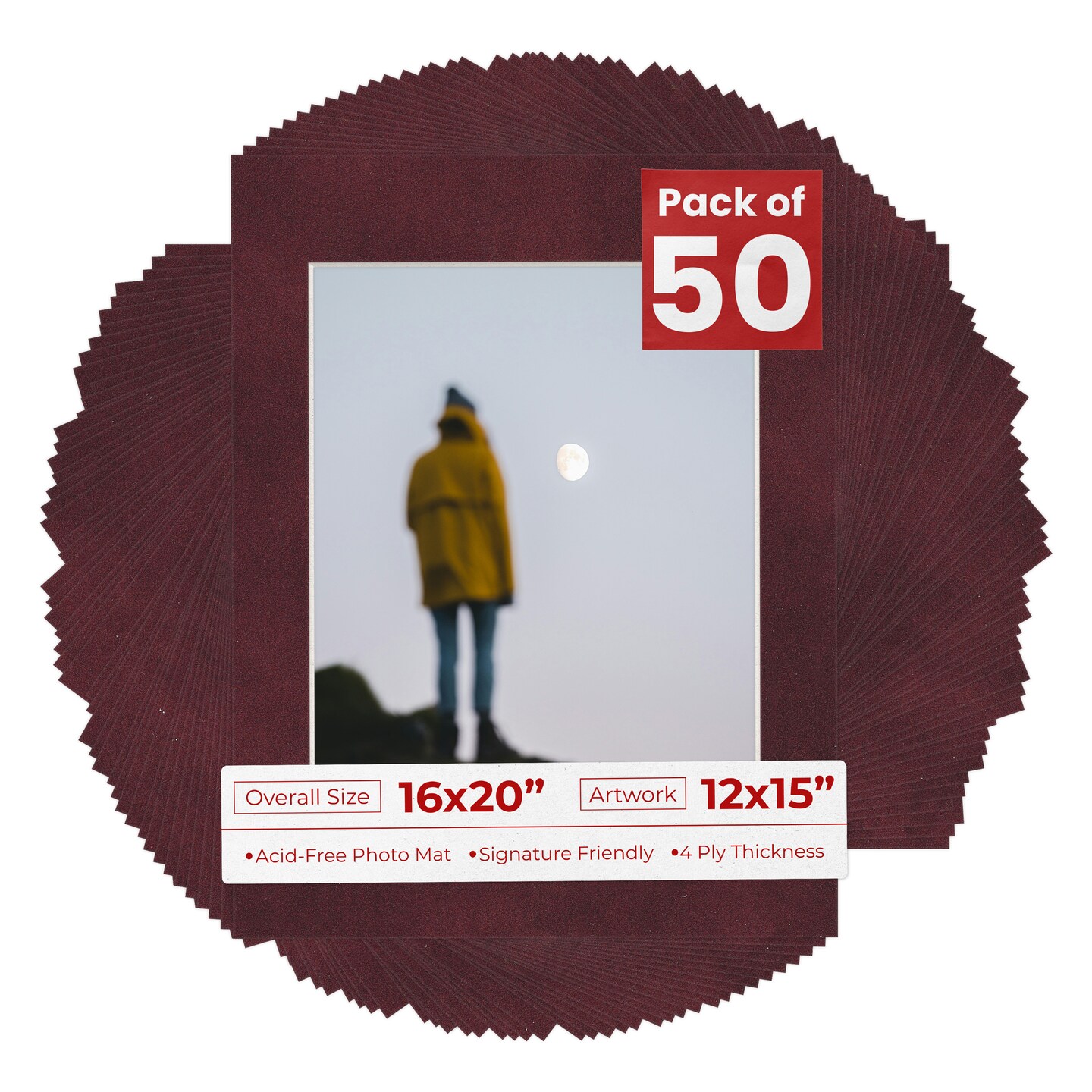 Dark Red Suede Mat Board for 16x20 Frames - Fits 12x15 Photos