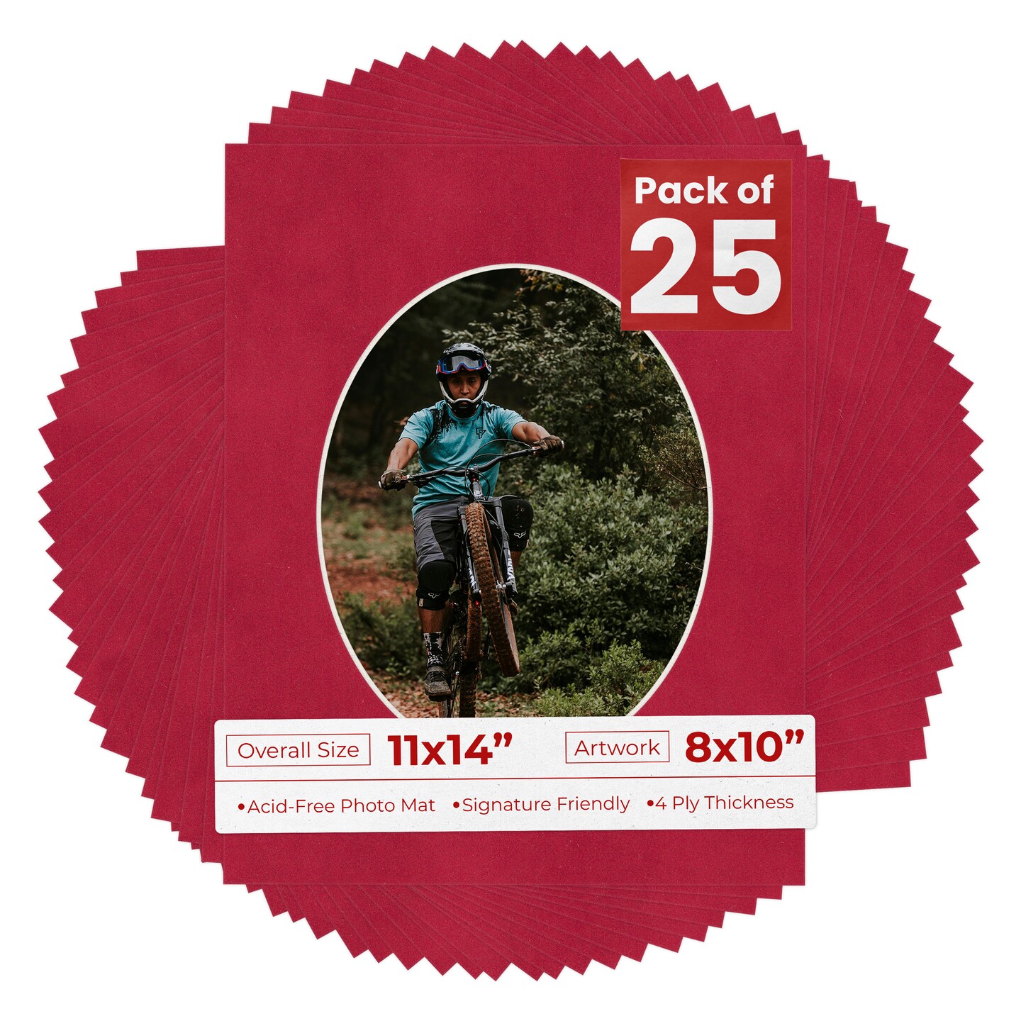 Red Suede Mat Board for 11x14 Frames - Oval Opening for 8x10 Photos