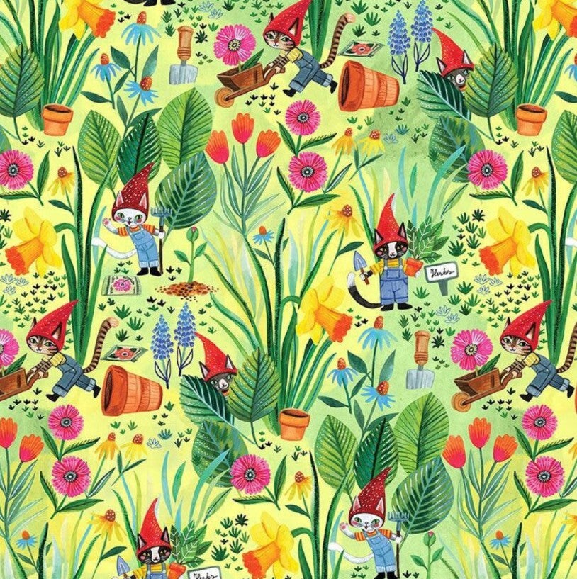 Dear Stella Easter Somebunny to Love Gardening Gnome Cats 100% Cotton Fabric St Patricks Price Per Yard