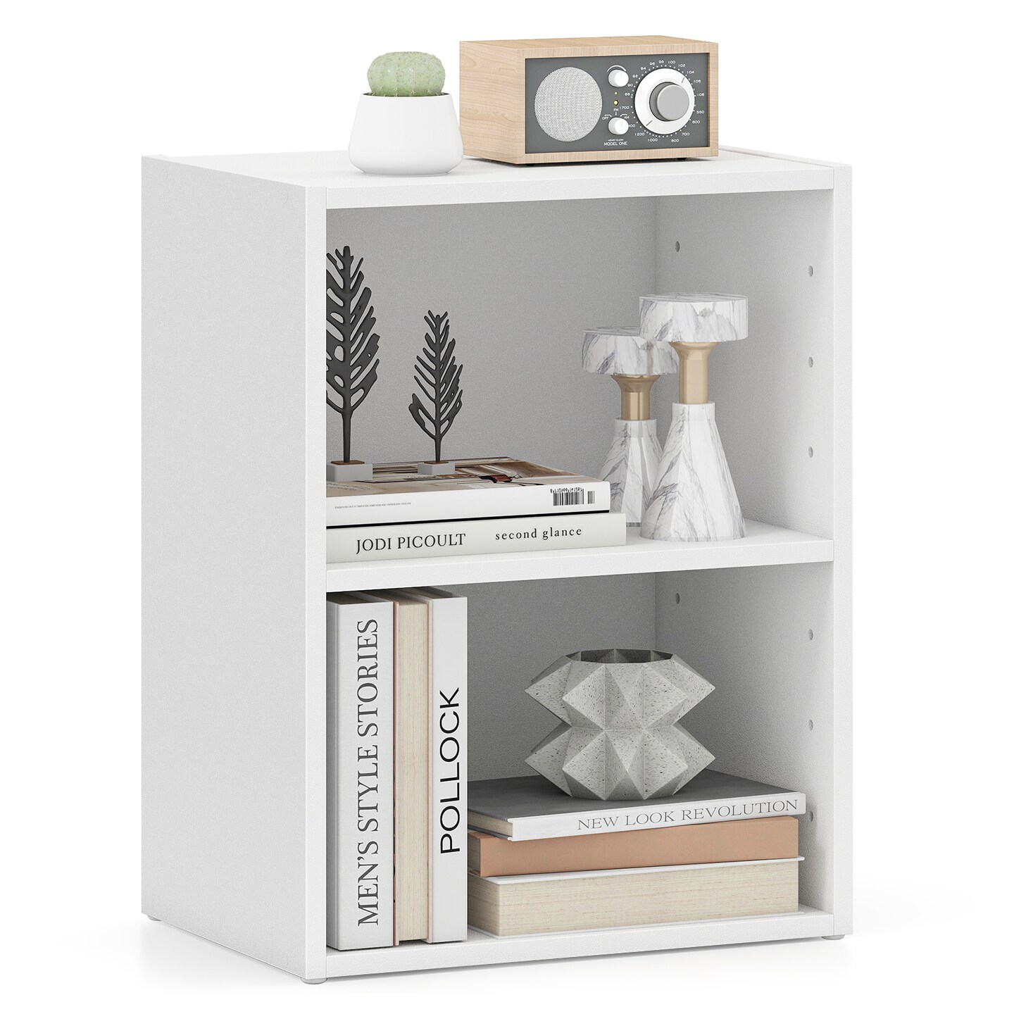2-Tier Open Storage Cabinet MDF Wood Veneer Strong Load Bearing