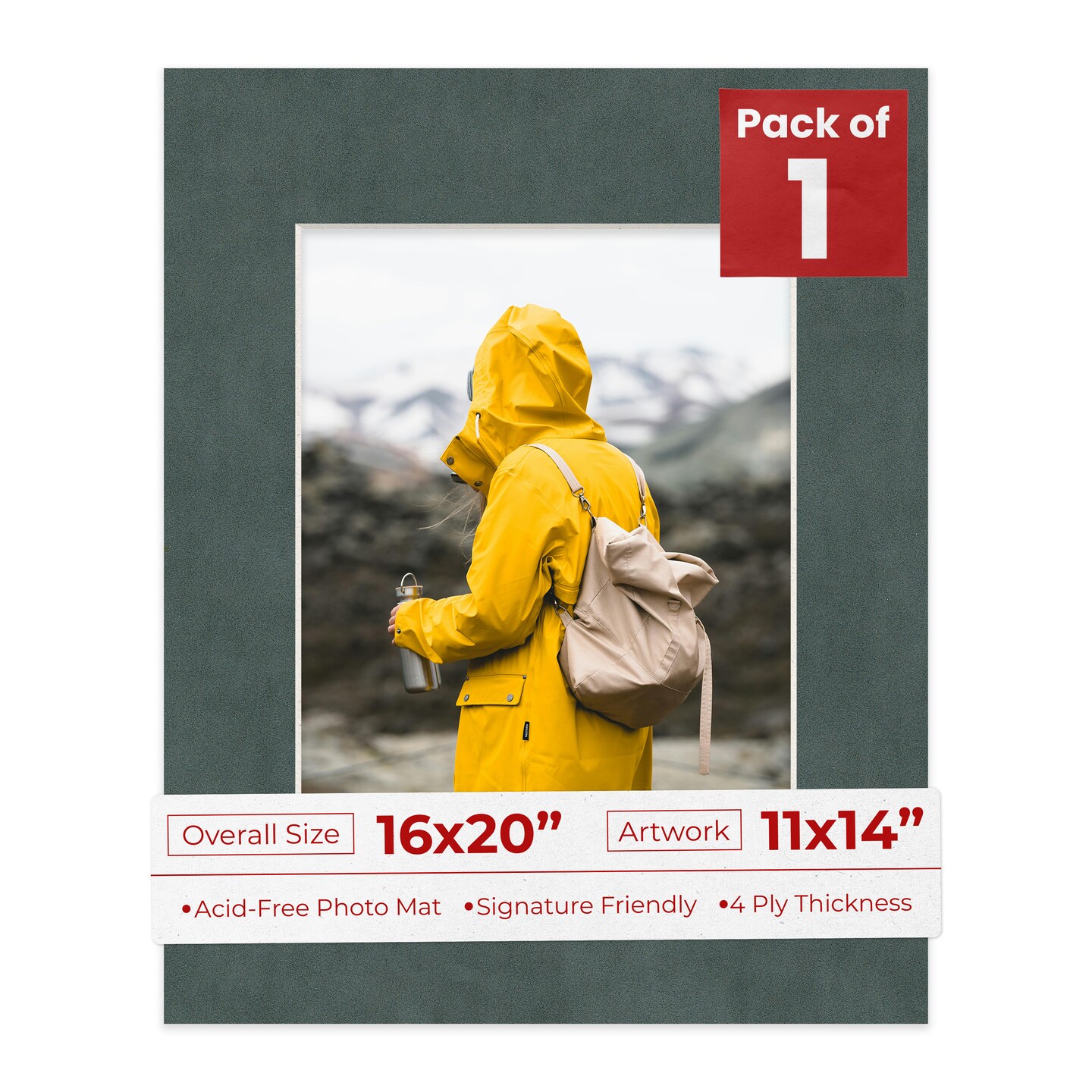 Dark Grey Suede Mat Board for 16x20 Frames - Fits 11x14 Photos