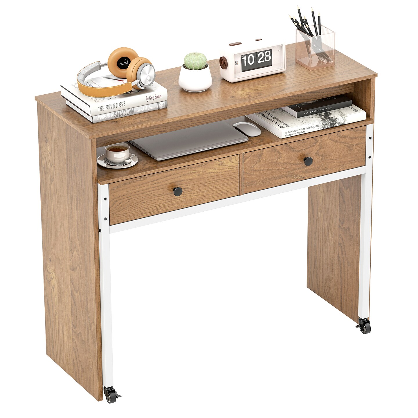 Computer Desk with Pull-Out Extension – Expandable Secondary Work Surface