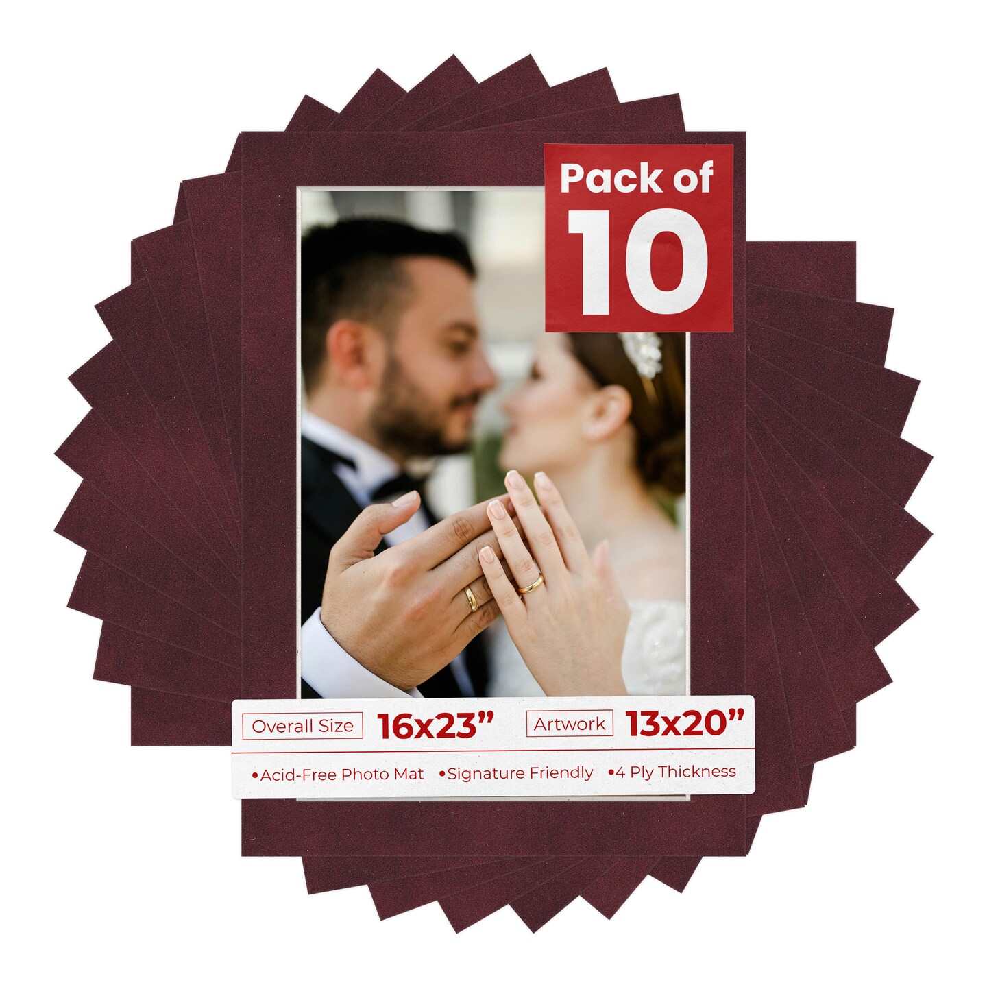 Dark Red Suede Mat Board for 16x23 Frames - Fits 13x20 Photos