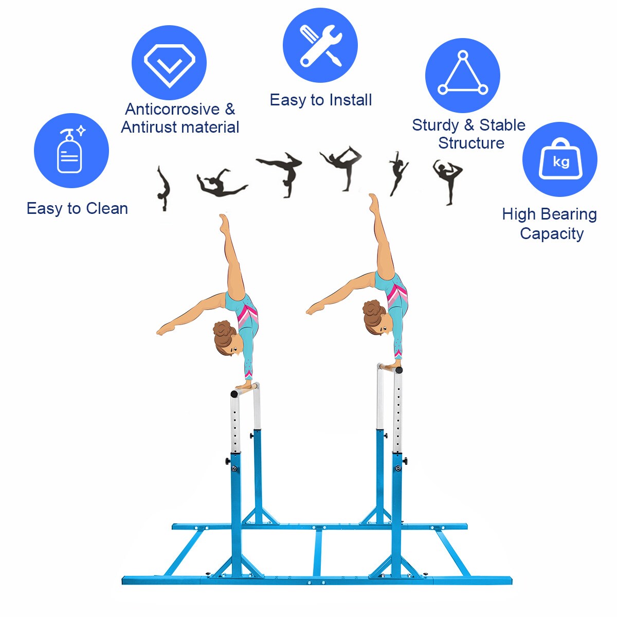 Adjustable Kids Gymnastics Parallel Bars Double Horizontal Training Steel Frame