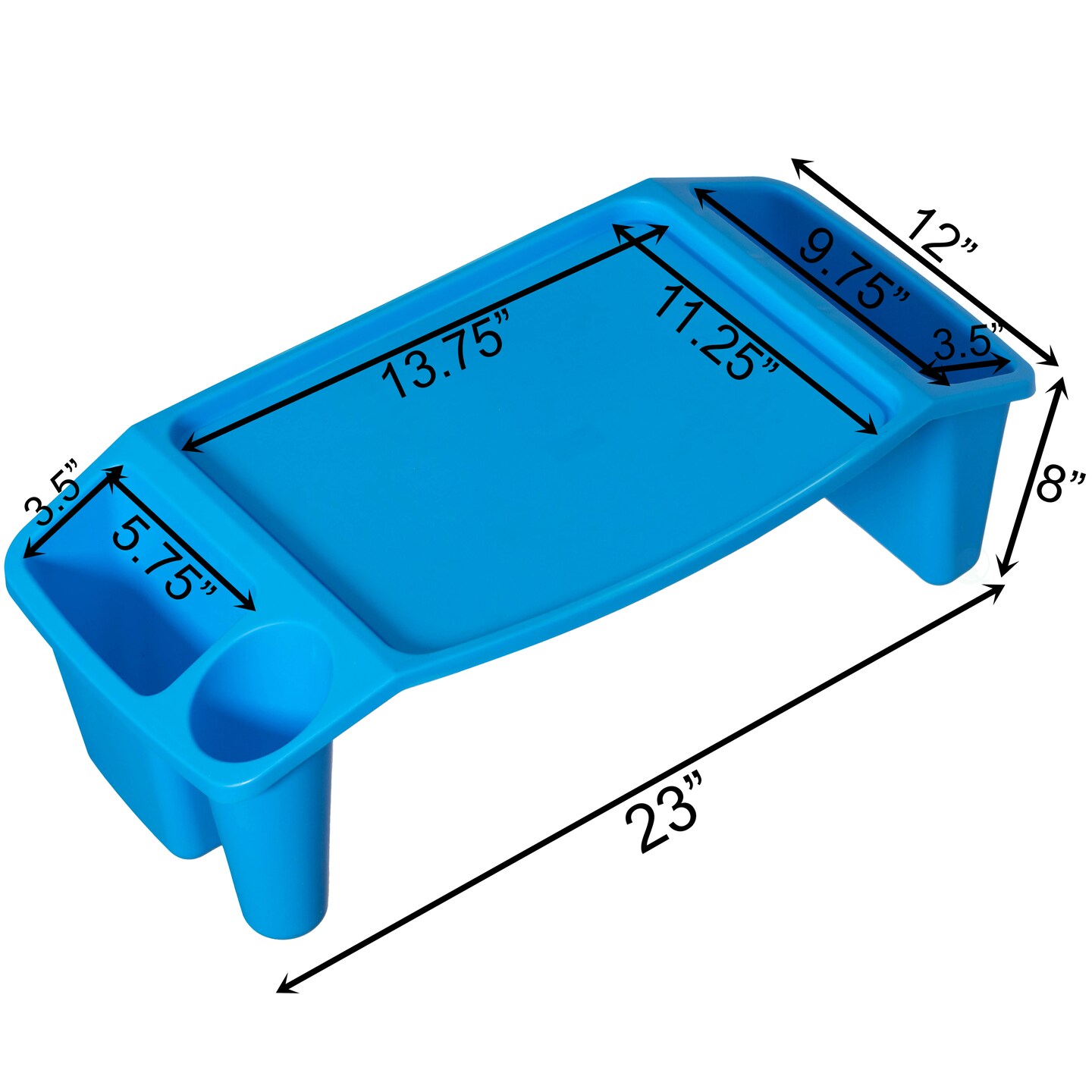 Basicwise Activity Desk Table with Built-In Cup Holder & Storage Compartments Multipurpose Lap Tray for Home Learning Art Activities Snack Time & Floor-Based Task Raised-Leg Design