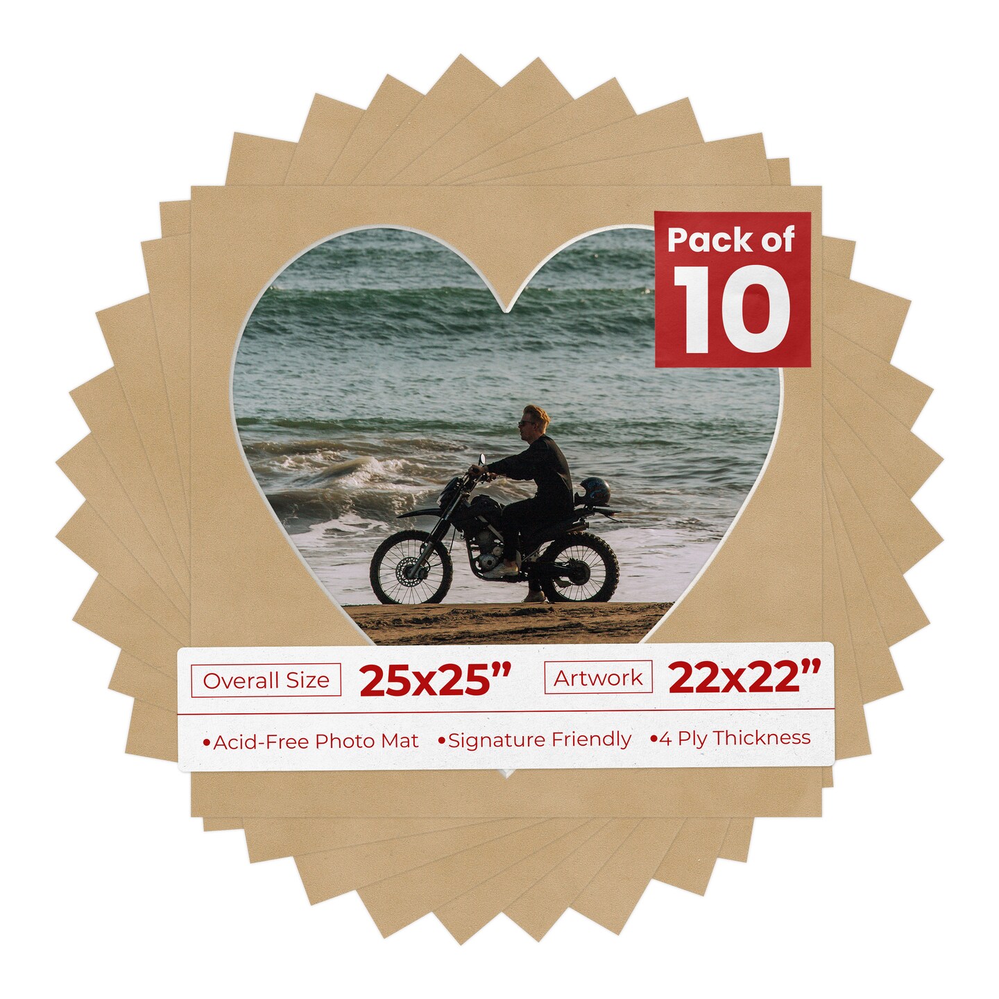 Beige Suede Mat Board for 25x25 Frames - Heart Opening for 22x22 Photos