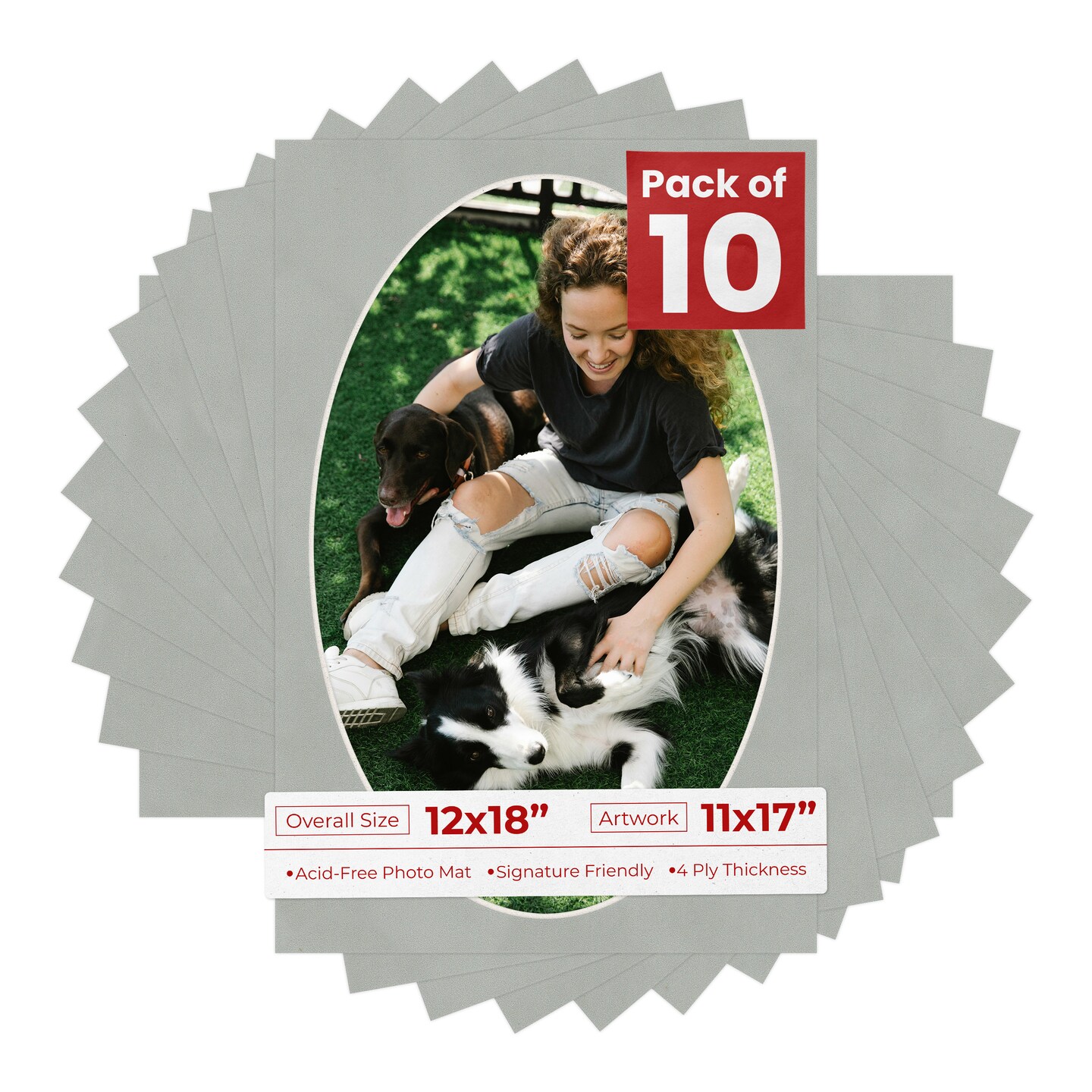 Light Grey Suede Mat Board for 12x18 Frames - Oval Opening for 11x17 Photos