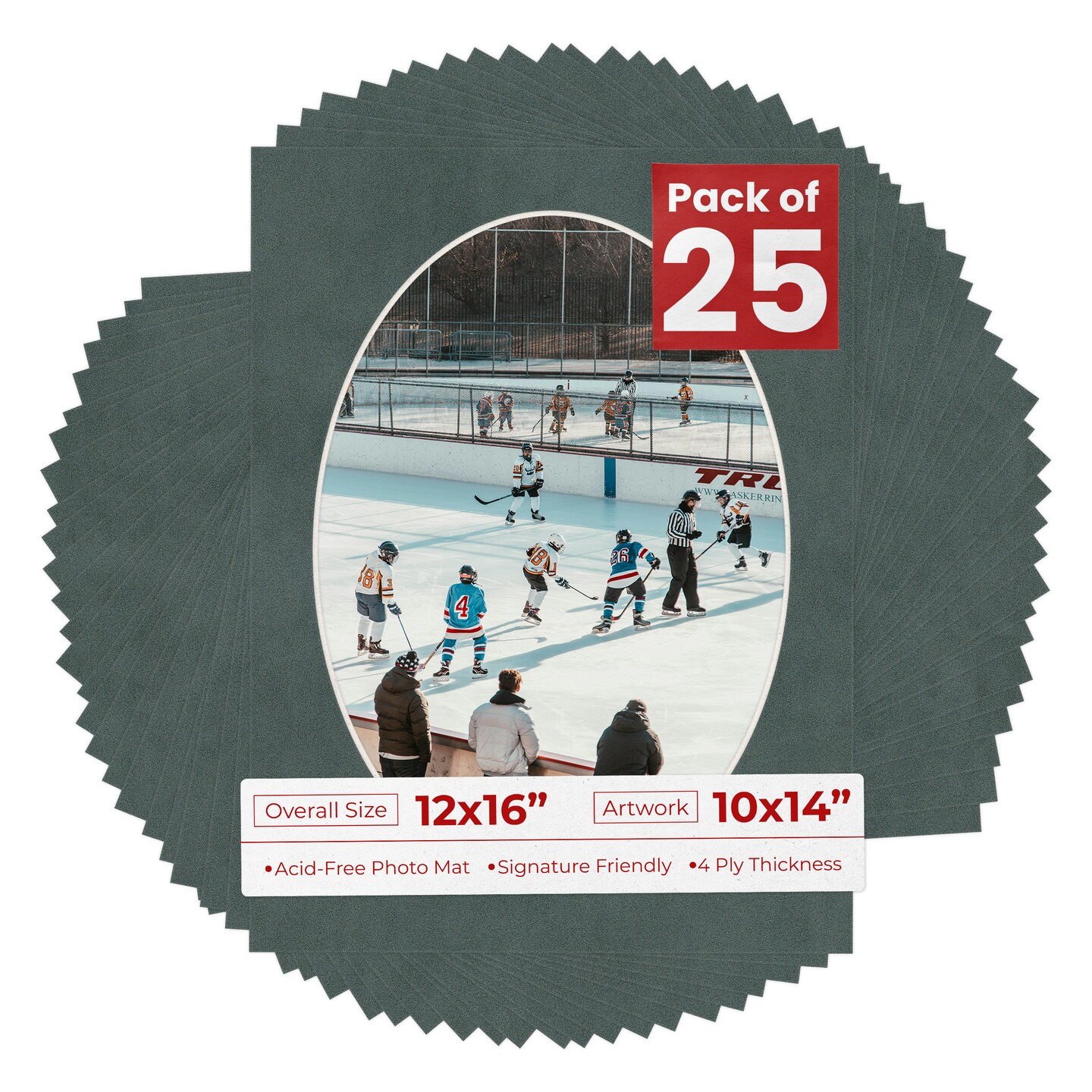 Dark Grey Suede Mat Board for 12x16 Frames - Oval Opening for 10x14 Photos