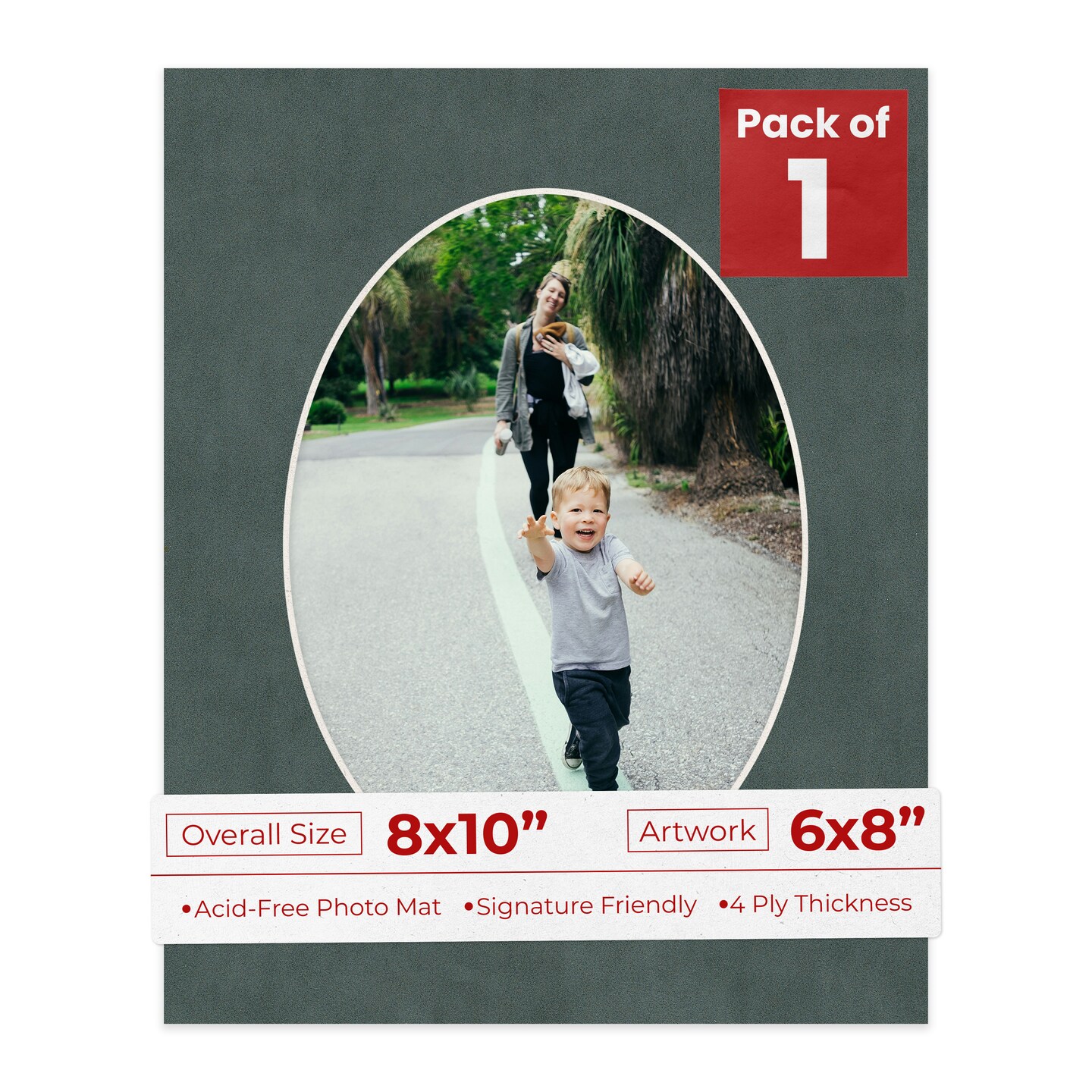 Dark Grey Suede Mat Board for 8x10 Frames - Oval Opening for 6x8 Photos