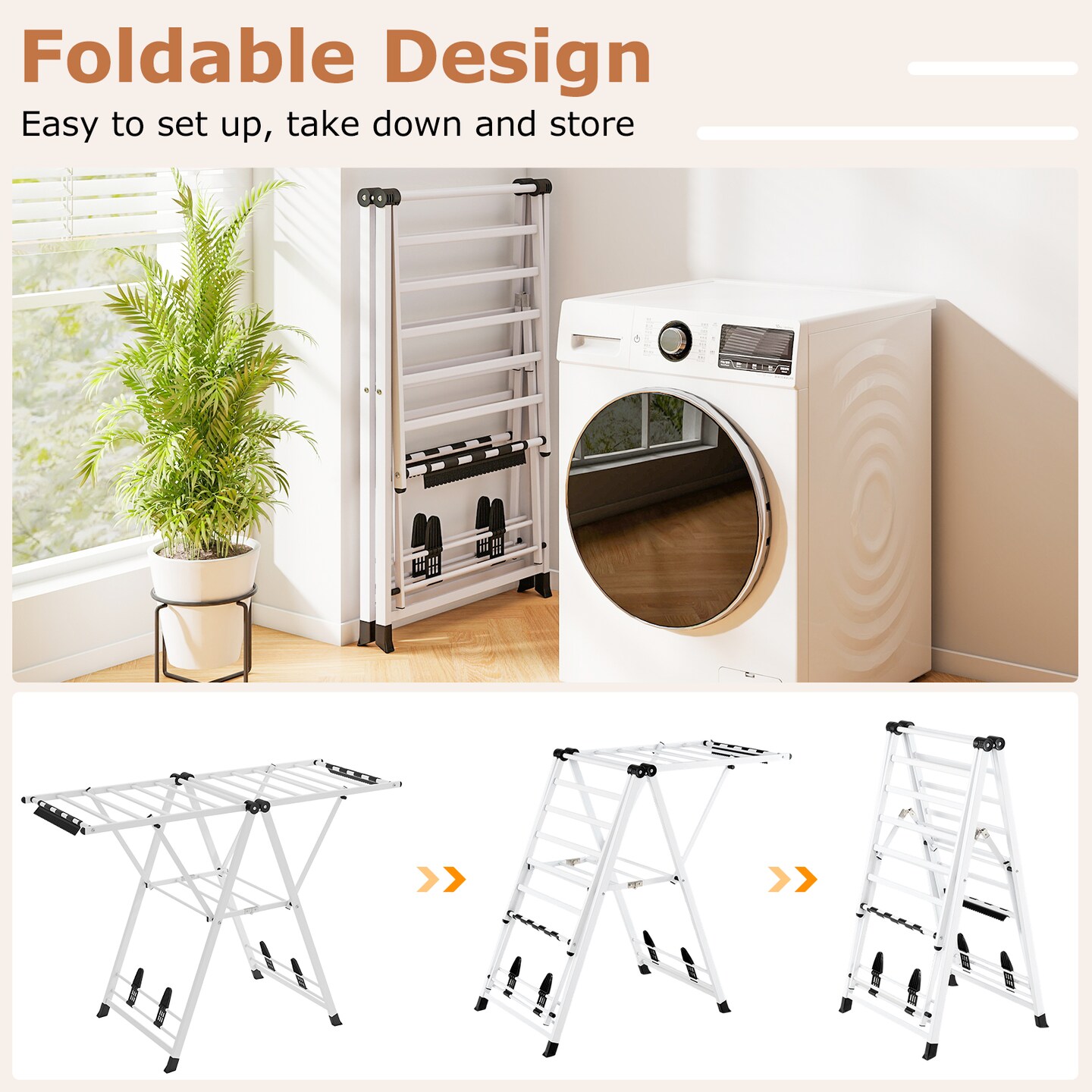 Adjustable Height Laundry Drying Rack Foldable Metal Indoor Outdoor
