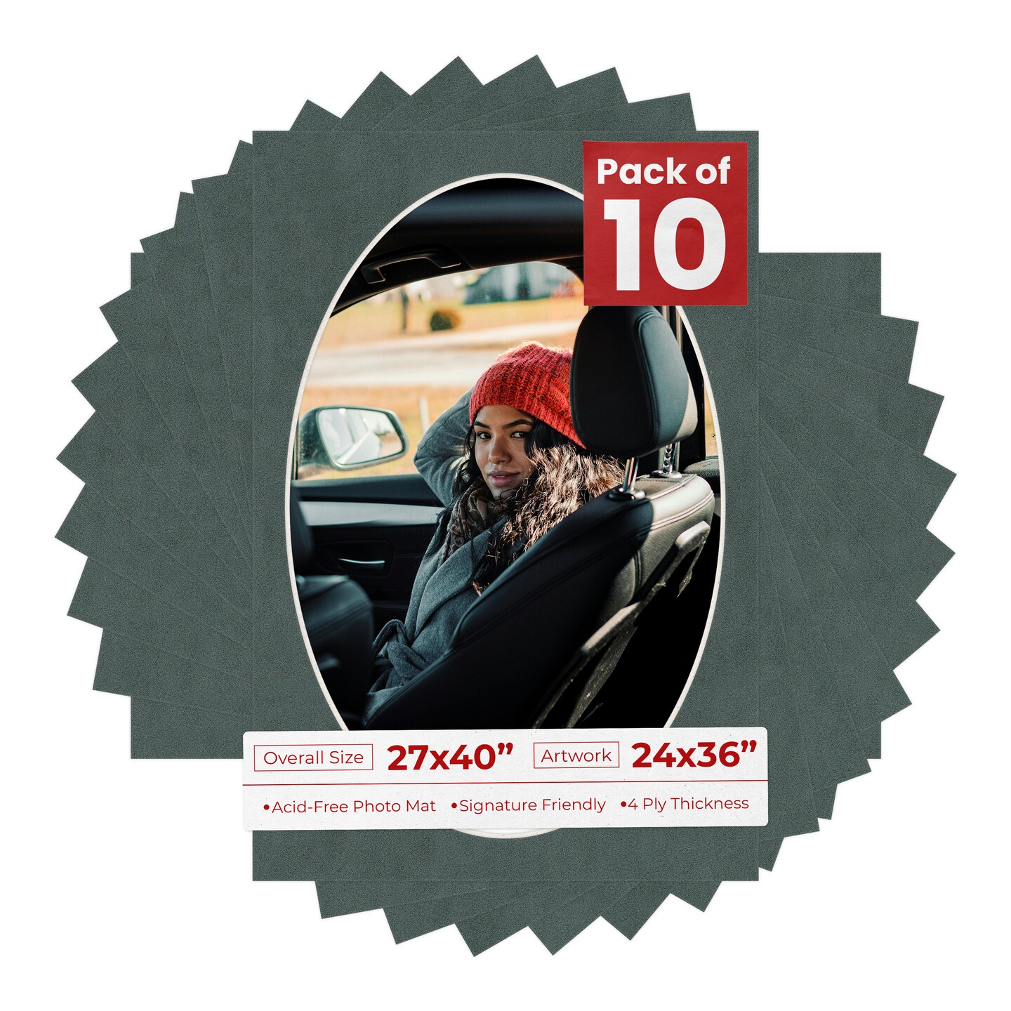 Dark Grey Suede Mat Board for 27x40 Frames - Oval Opening for 24x36 Photos