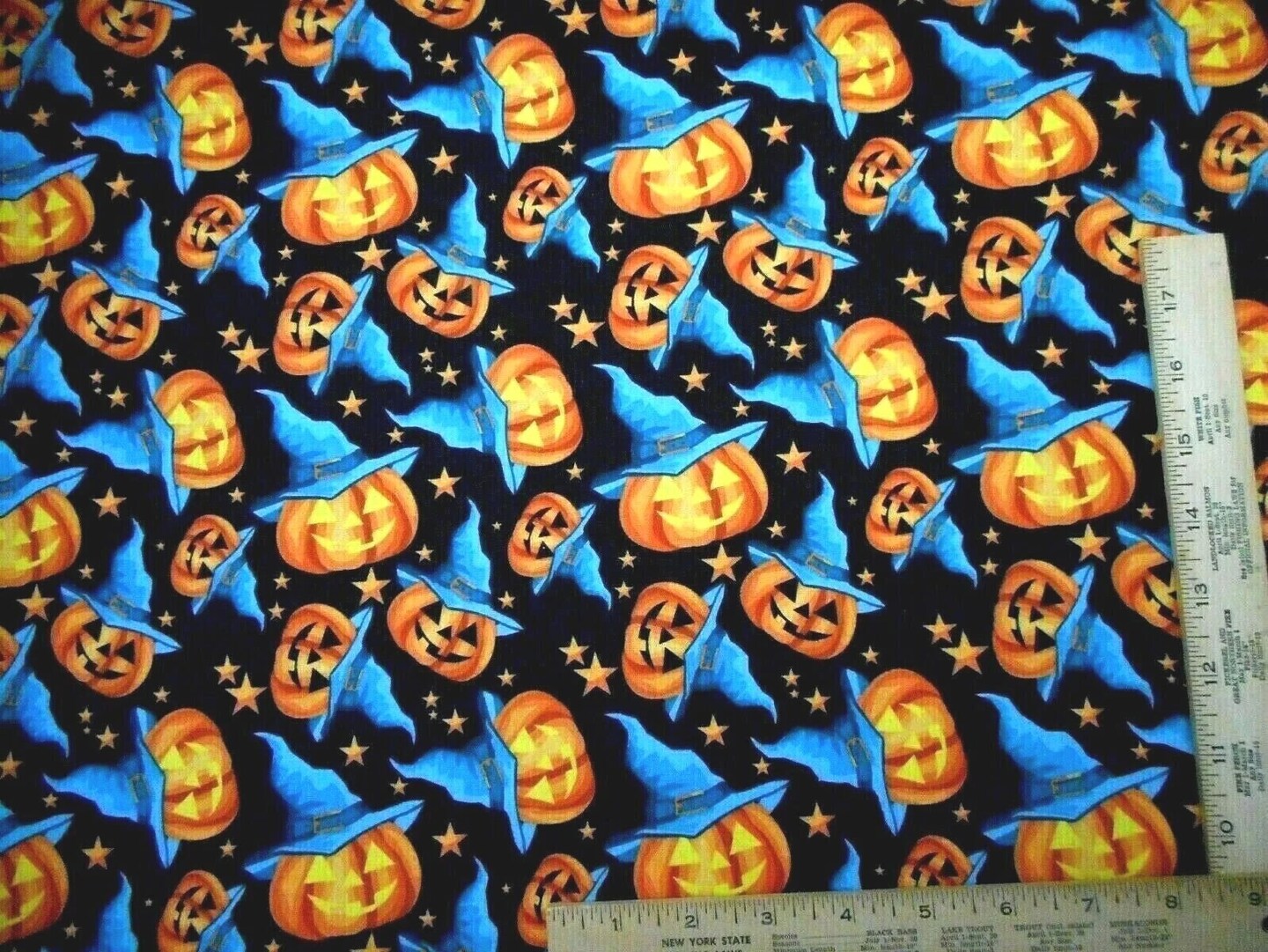 Halloween Smiling Pumpkins Jack o Lantern on Black 100% Cotton