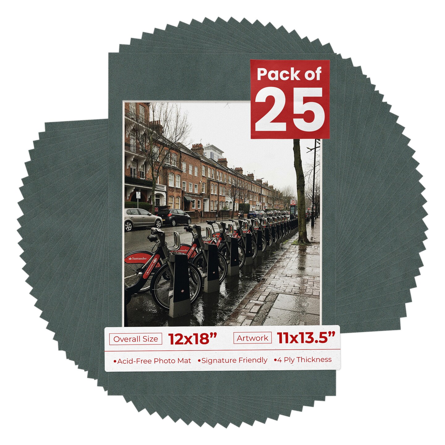 Dark Grey Suede Mat Board for 12x18 Frames - Fits 11x13.5 Photos