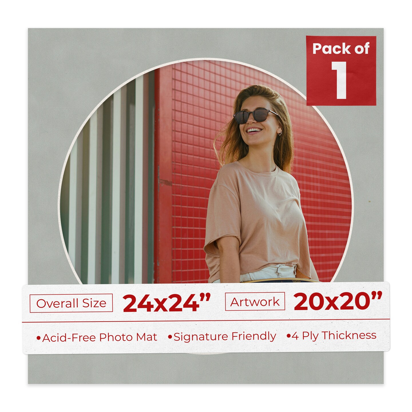 Light Grey Suede Mat Board for 24x24 Frames - Circle Opening for 20x20 Photos