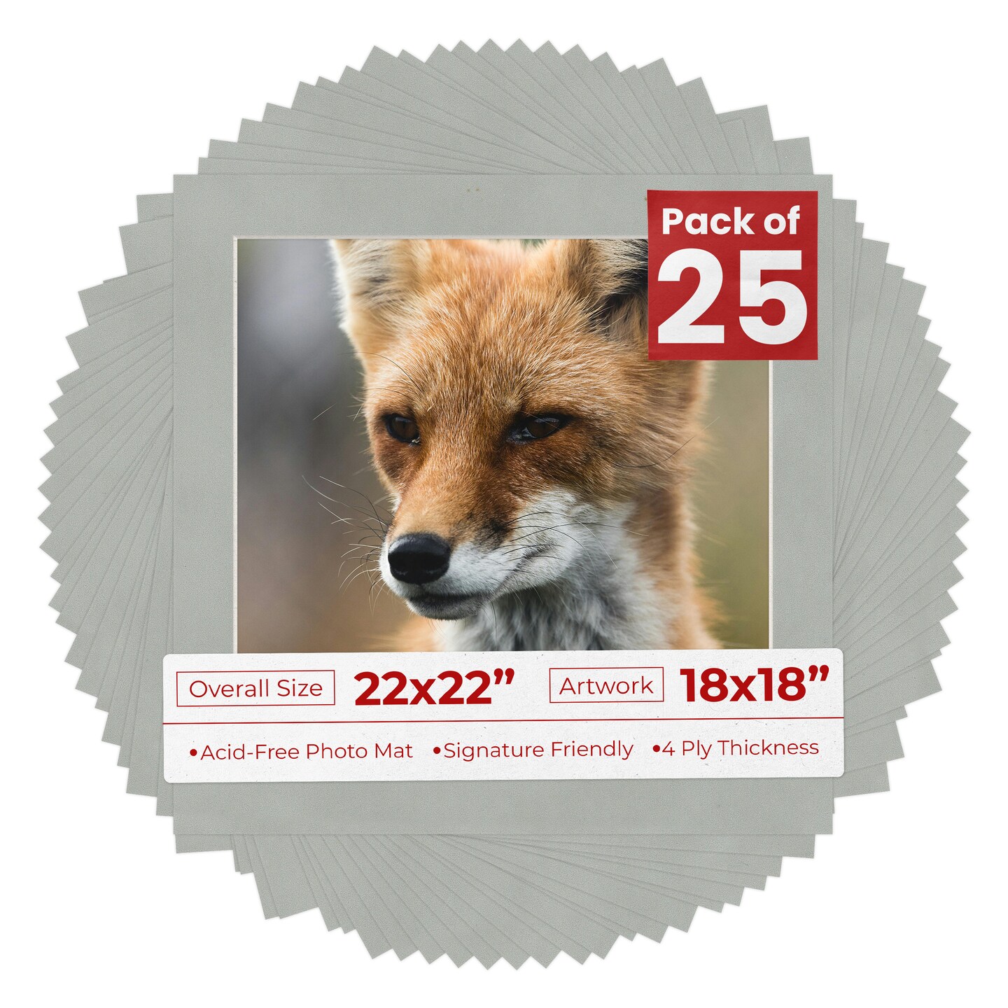 Light Grey Suede Mat Board for 22x22 Frames - Fits 18x18 Photos