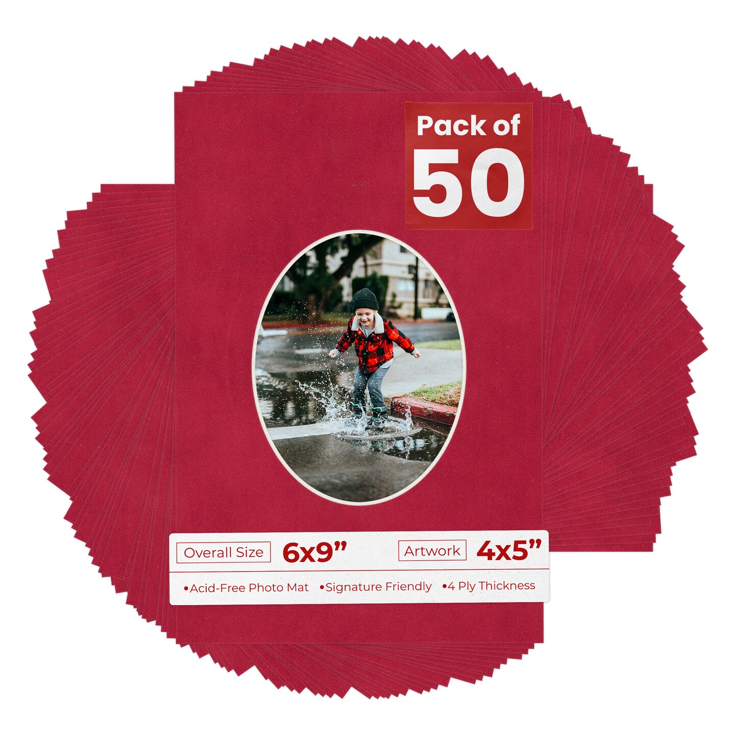Red Suede Mat Board for 6x9 Frames - Oval Opening for 4x5 Photos