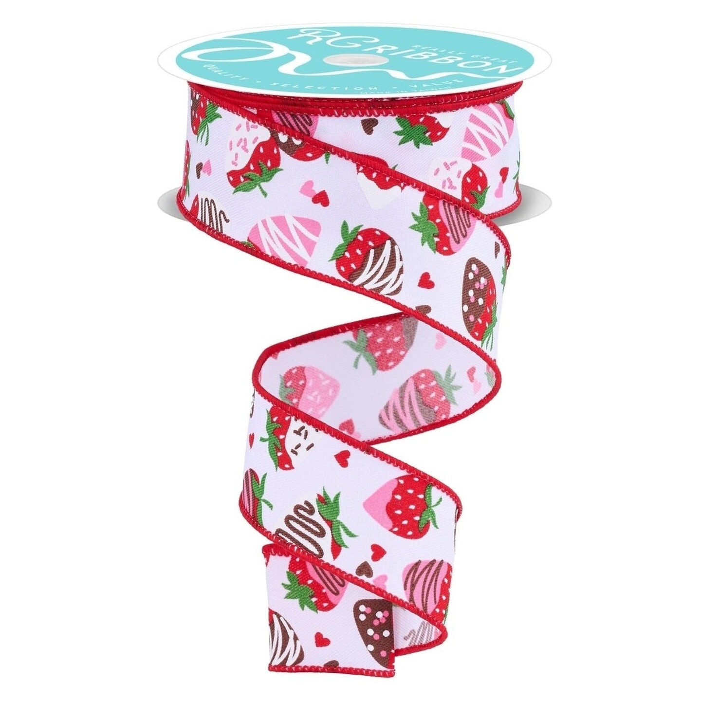 1.5in Chocolate Covered Strawberries Ribbon: White (10 Yards)