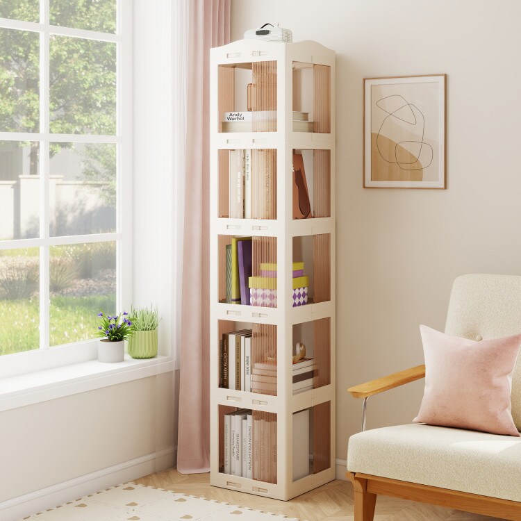 Space-Saving 5-Tier Rotating Bookshelf with Swivel Base and Anti-Slip Pads