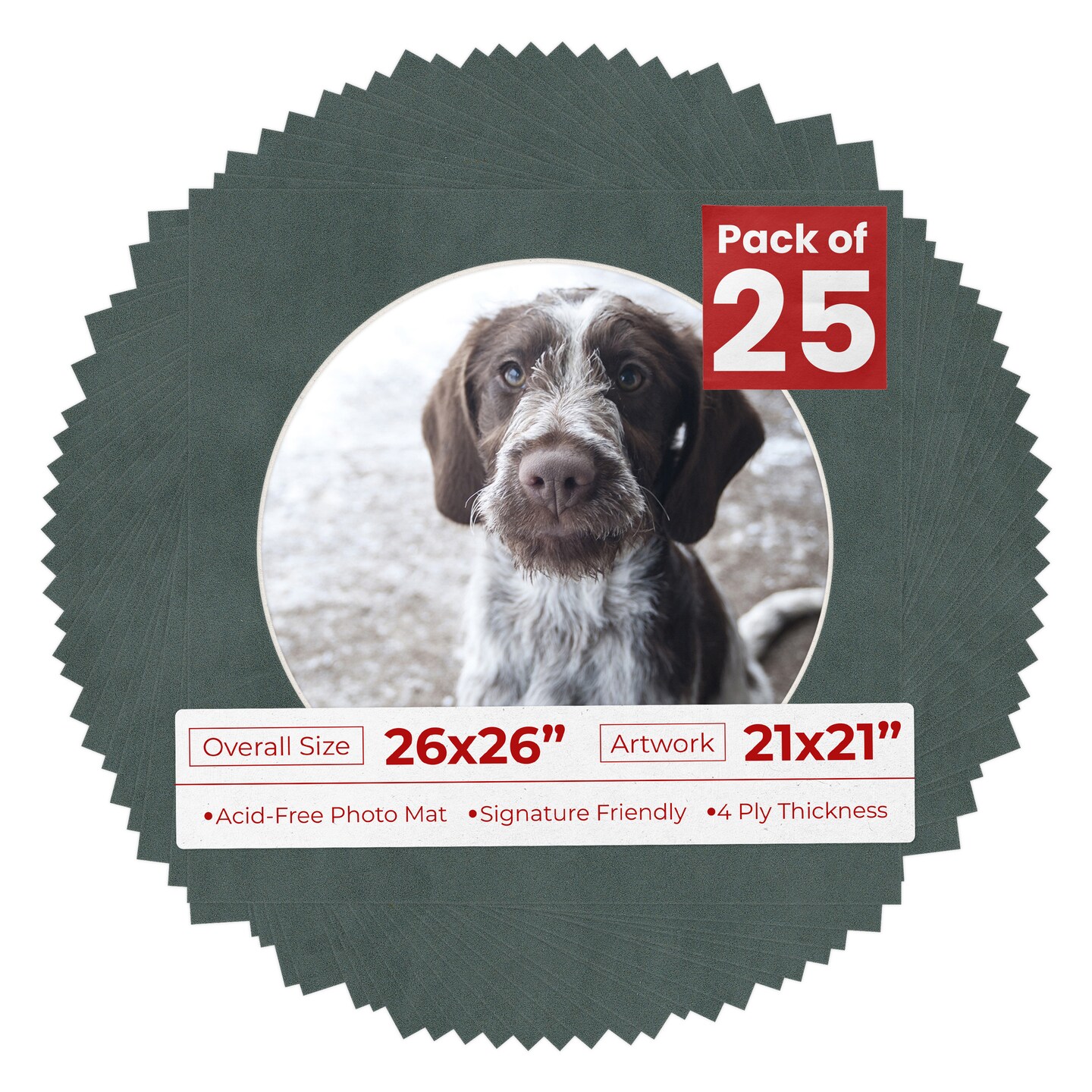 Dark Grey Suede Mat Board for 26x26 Frames - Circle Opening for 21x21 Photos