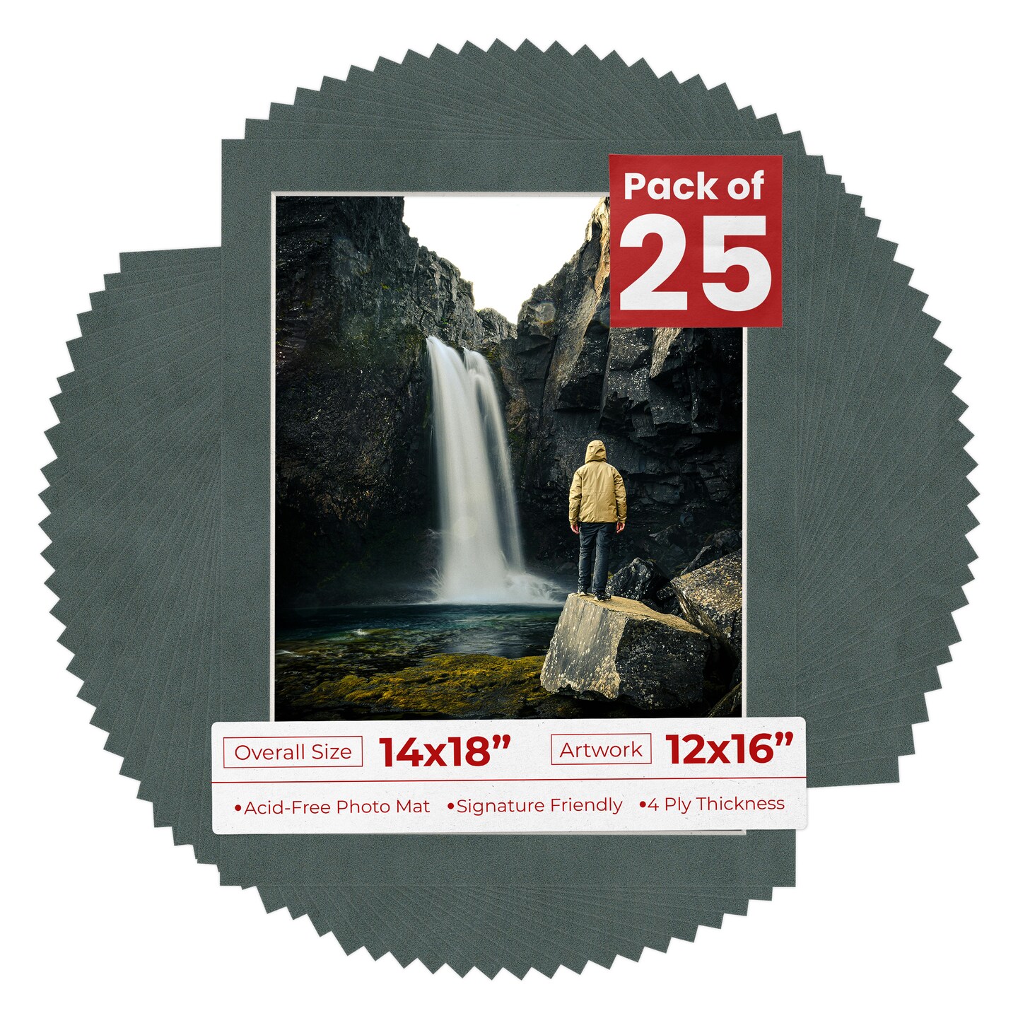 Dark Grey Suede Mat Board for 14x18 Frames - Fits 12x16 Photos